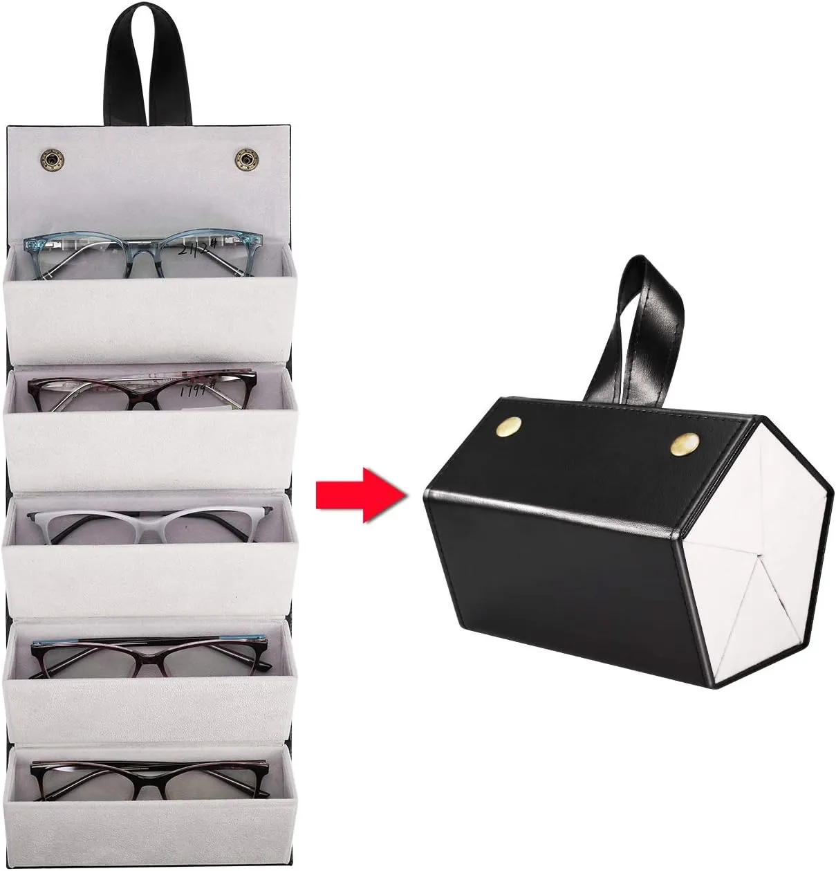 Sunglass Eyeglass Organizer Collector 5 slot 6 Slot PU Eyeglasses Storage Case Box Multiple Hanging Eyewear Display…