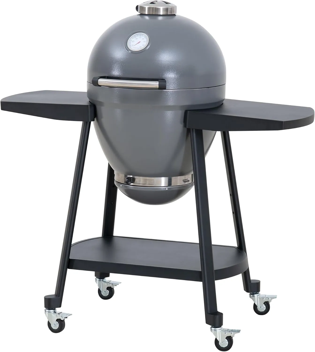 Sunjoy Charcoal Grill 20-Inch Kamado Grill with Pizza Stone, Ultimate Outdoor BBQ Egg Grill and Smoker with Wheels, Grey