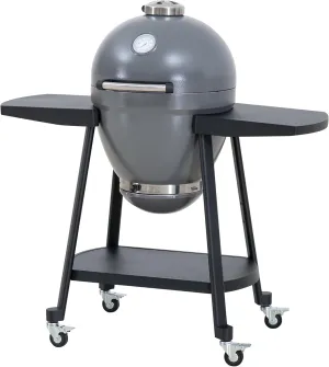 Sunjoy Charcoal Grill 20-Inch Kamado Grill with Pizza Stone, Ultimate Outdoor BBQ Egg Grill and Smoker with Wheels, Grey