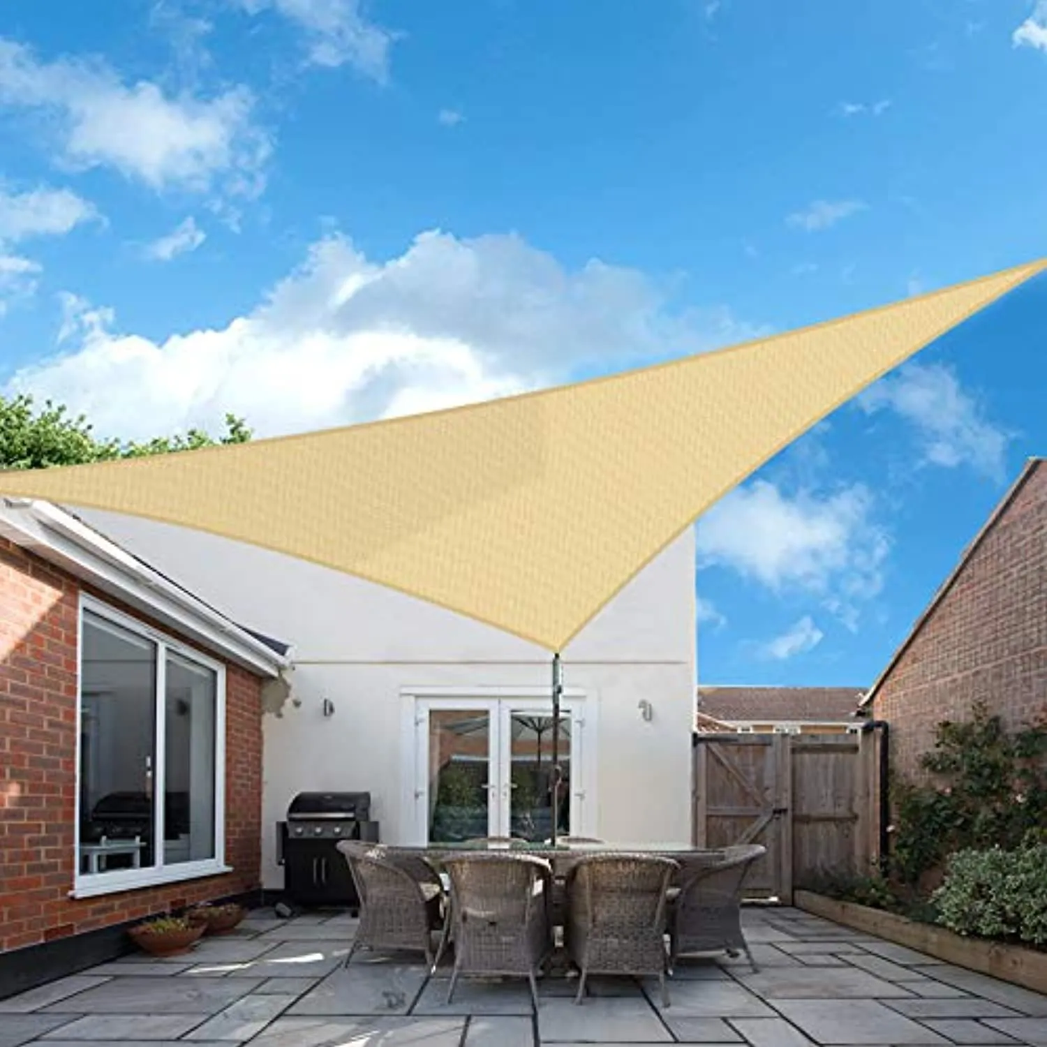 Sunnest Life Sail,Triangle 10’ x 10’ x 10’ Shade Canopy, Sunrays Block Awning for Patio, Carport, Backyard, Garden and More- Beige