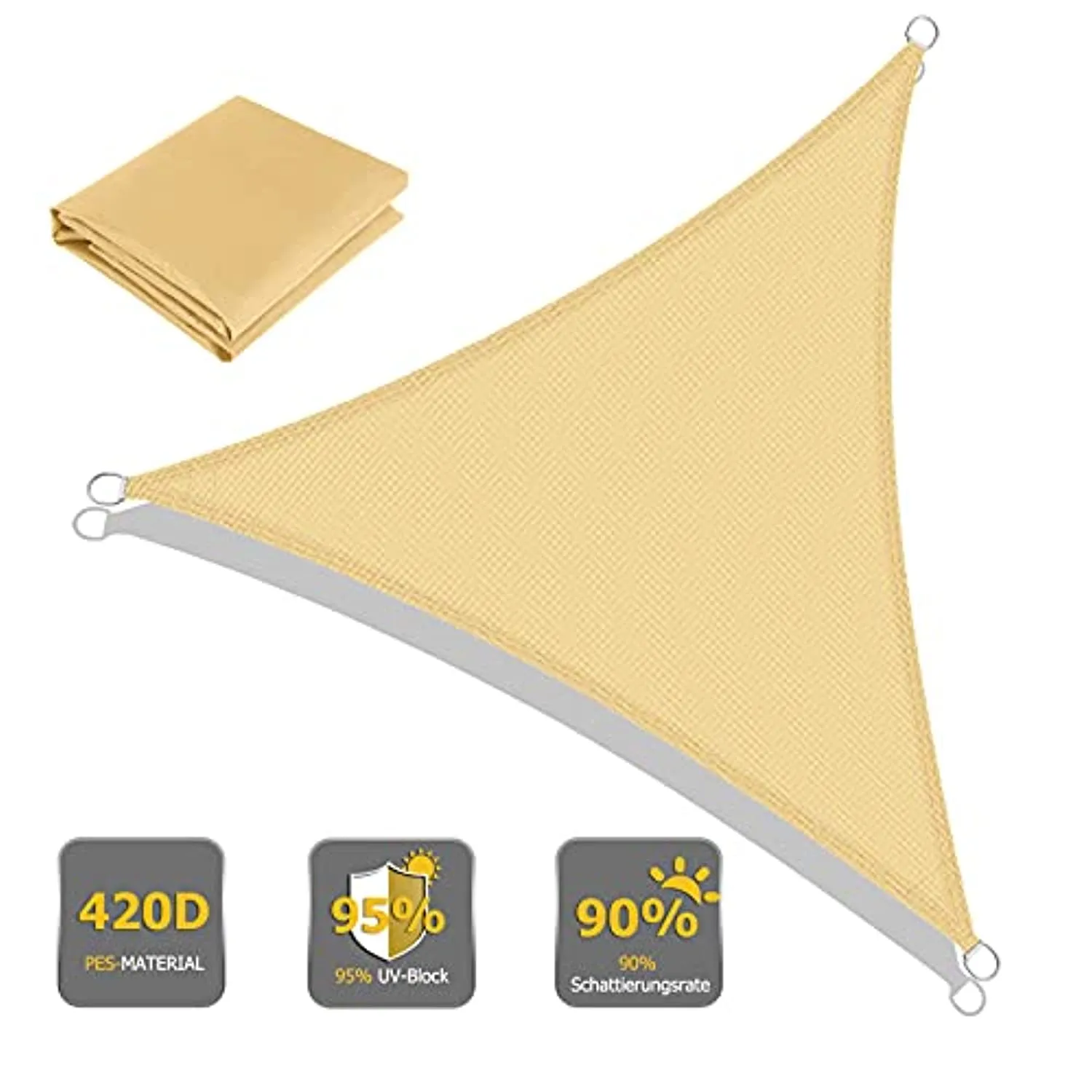 Sunnest Life Sail,Triangle 10’ x 10’ x 10’ Shade Canopy, Sunrays Block Awning for Patio, Carport, Backyard, Garden and More- Beige