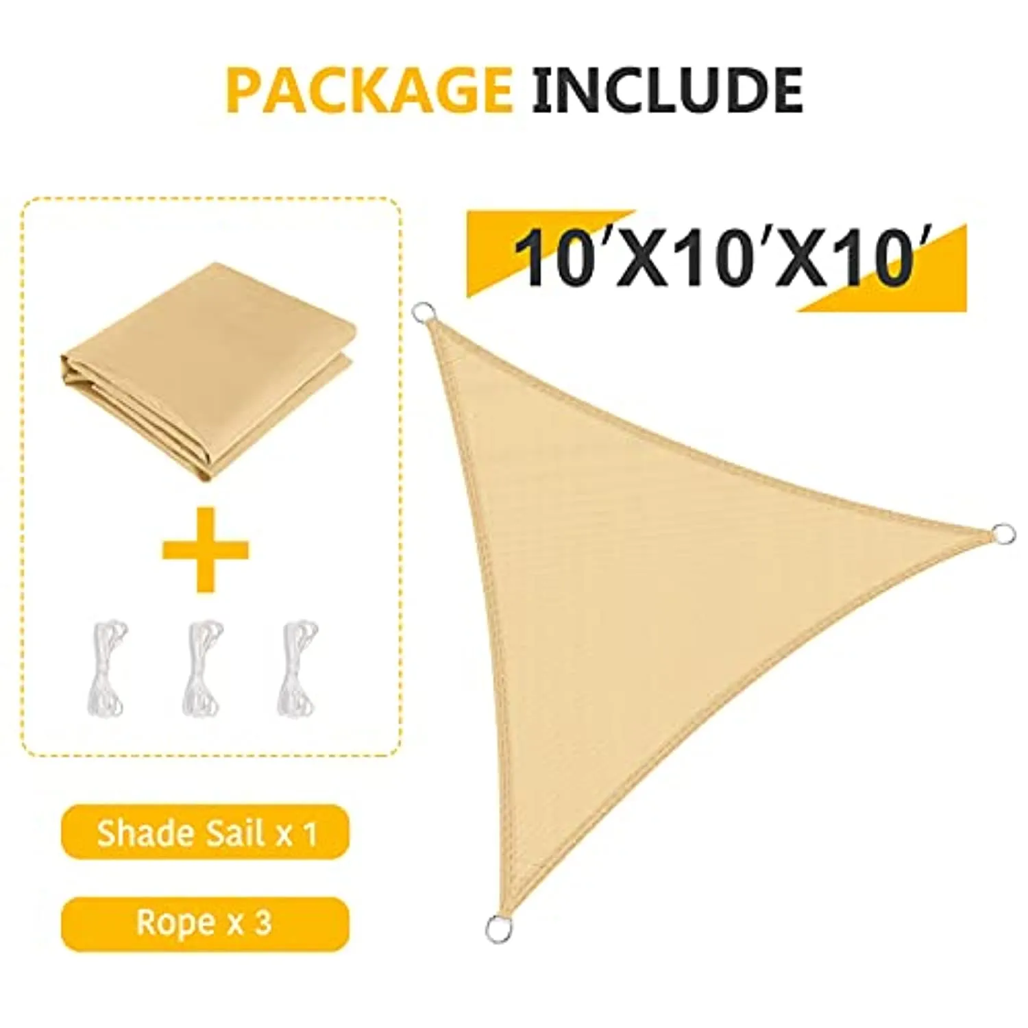 Sunnest Life Sail,Triangle 10’ x 10’ x 10’ Shade Canopy, Sunrays Block Awning for Patio, Carport, Backyard, Garden and More- Beige