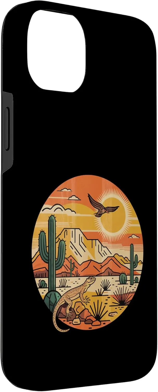 Sunrise Mountain Nature Retro Hiking Outdoors Cactus Desert Case for iPhone 14 Plus