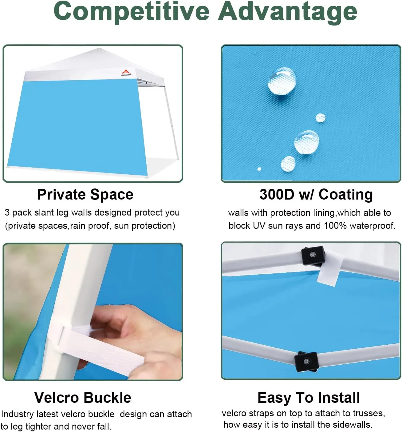 SunWall for 10x10 Slant Leg Pop Up Canopy,3 Pack Sidewalls Only,(Sky Blue)