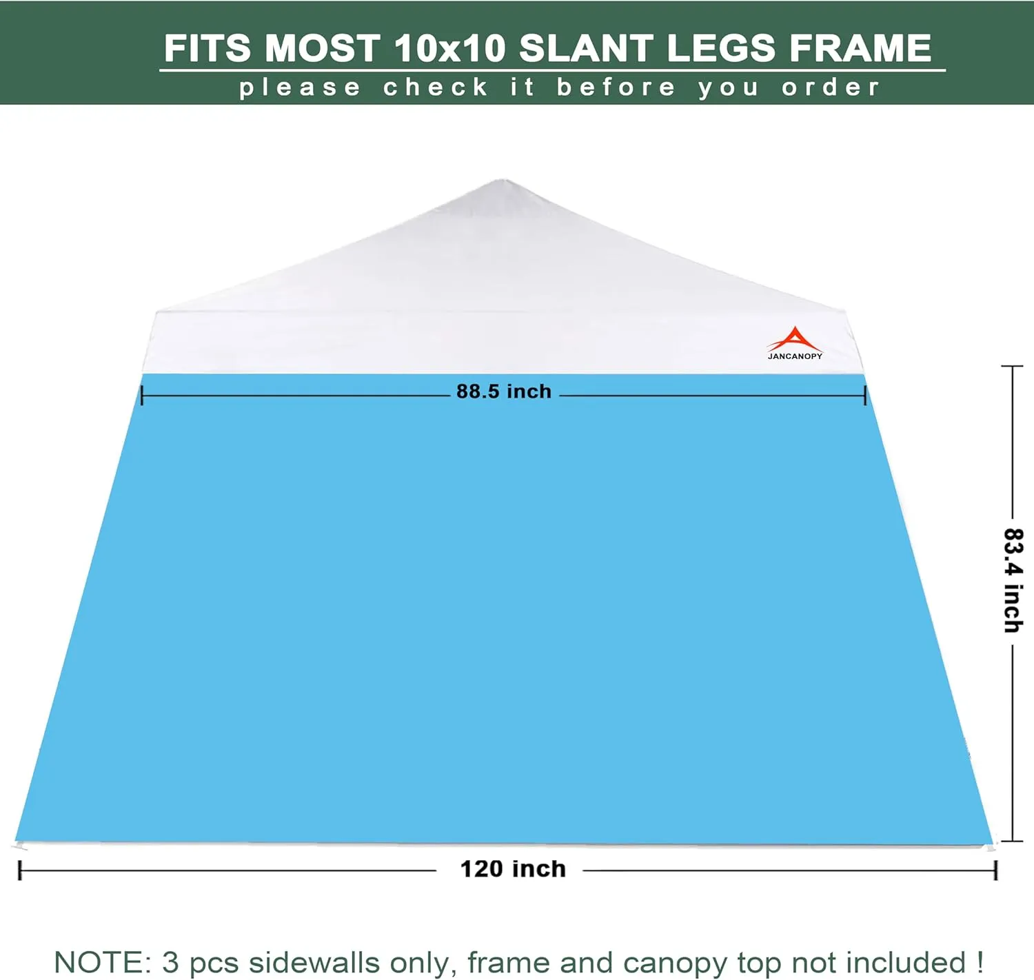SunWall for 10x10 Slant Leg Pop Up Canopy,3 Pack Sidewalls Only,(Sky Blue)