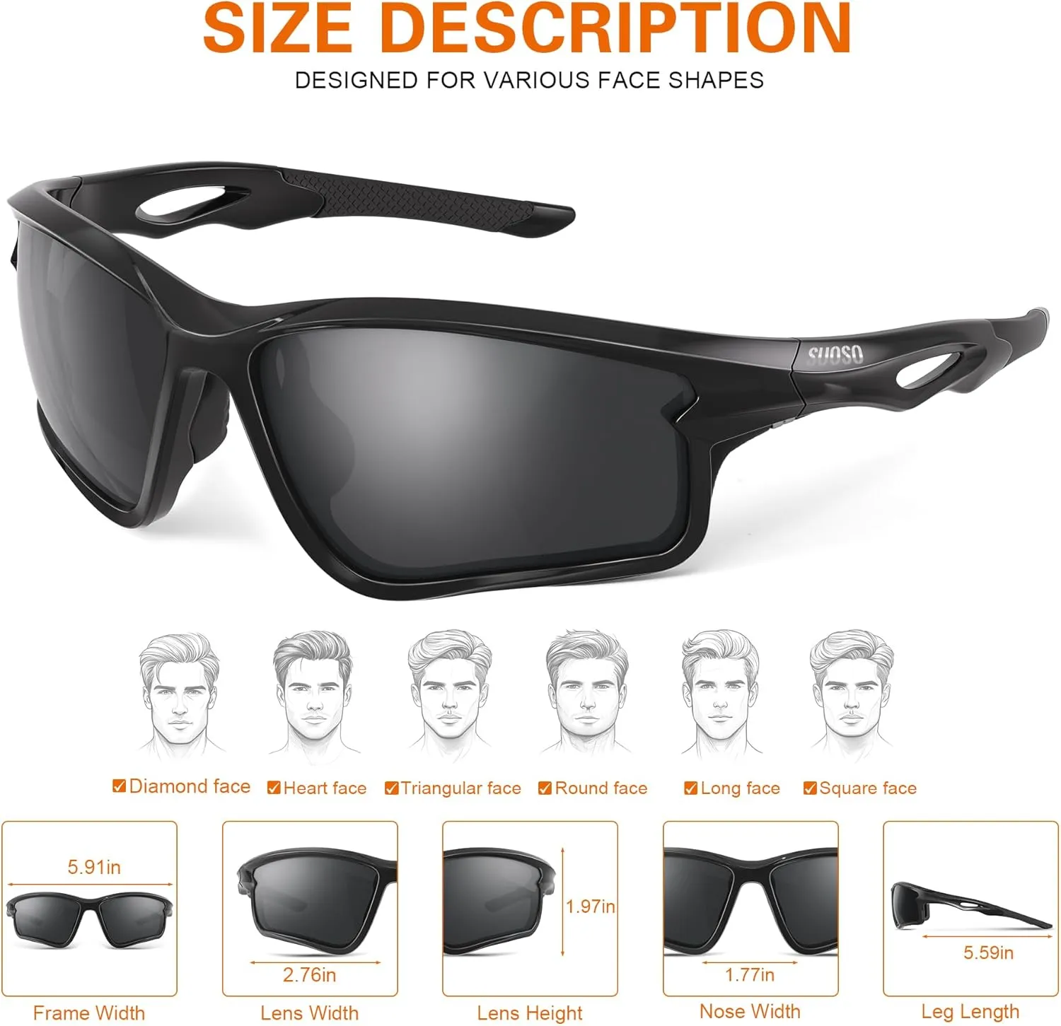 suoso Polarized Sports Sunglasses Men: Running Sunglasses Women Wrap Around Glasses for Fishing Driving UV400 Protection TR90