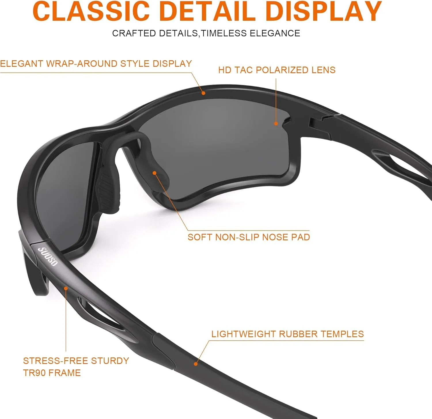 suoso Polarized Sports Sunglasses Men: Running Sunglasses Women Wrap Around Glasses for Fishing Driving UV400 Protection TR90