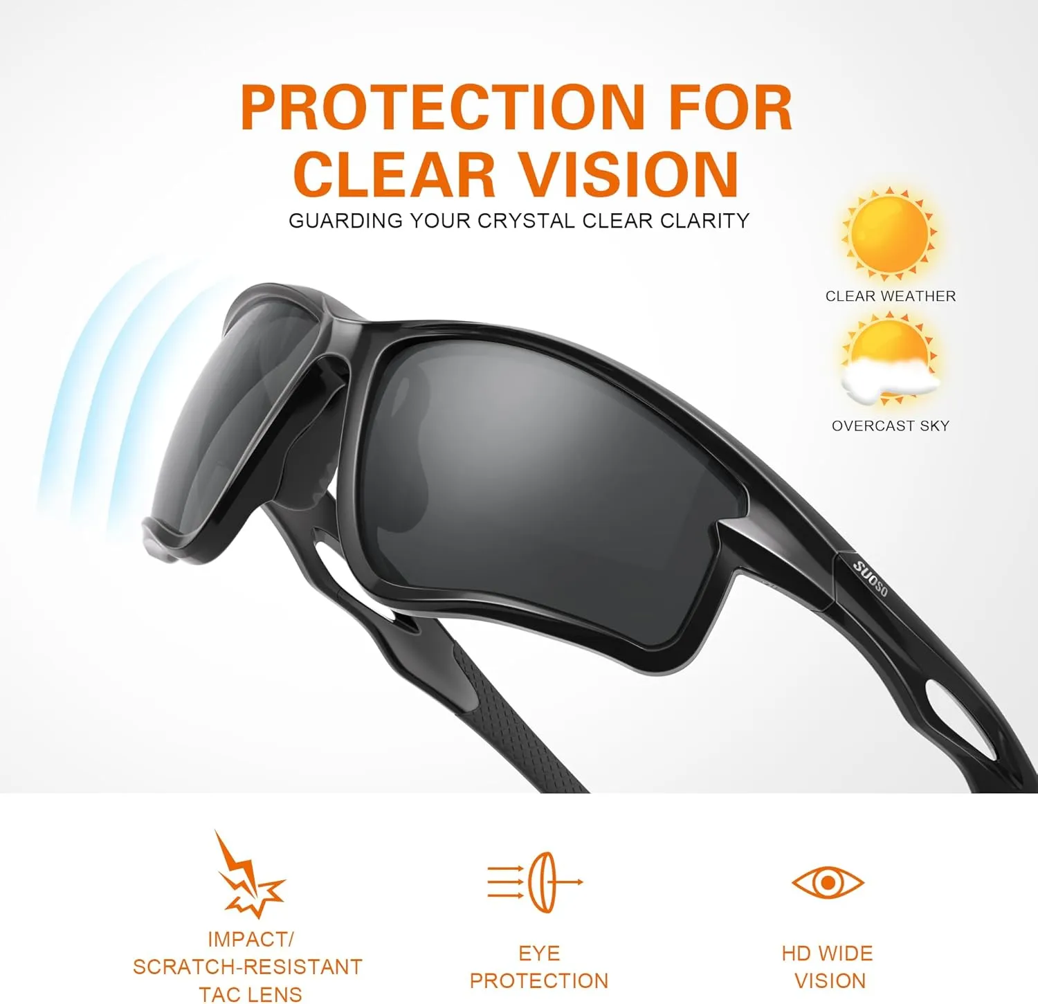 suoso Polarized Sports Sunglasses Men: Running Sunglasses Women Wrap Around Glasses for Fishing Driving UV400 Protection TR90