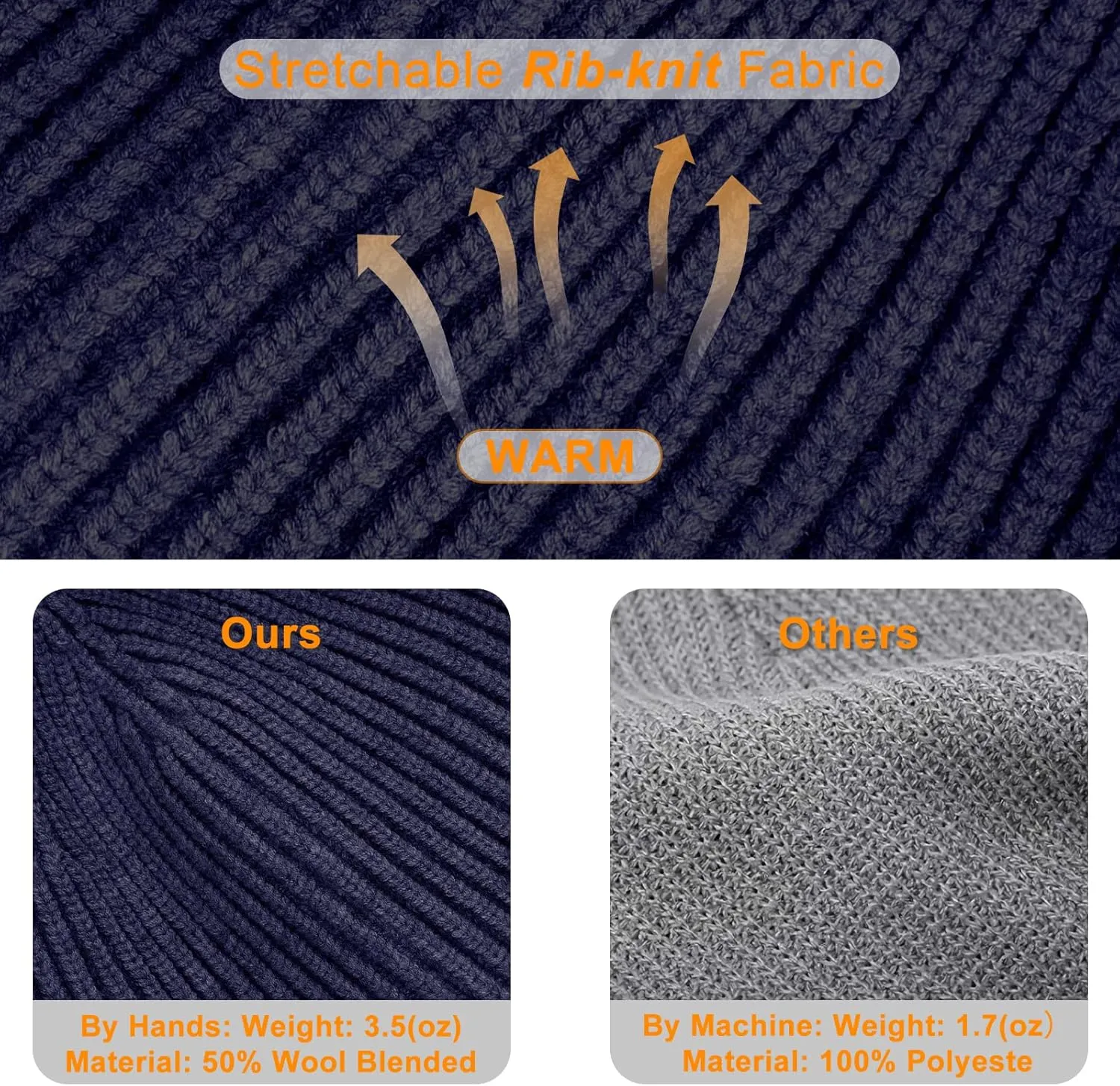 Surblue Fisherman Beanie Winter Knit Hat Roll-up Edge Skullcap for Men Women