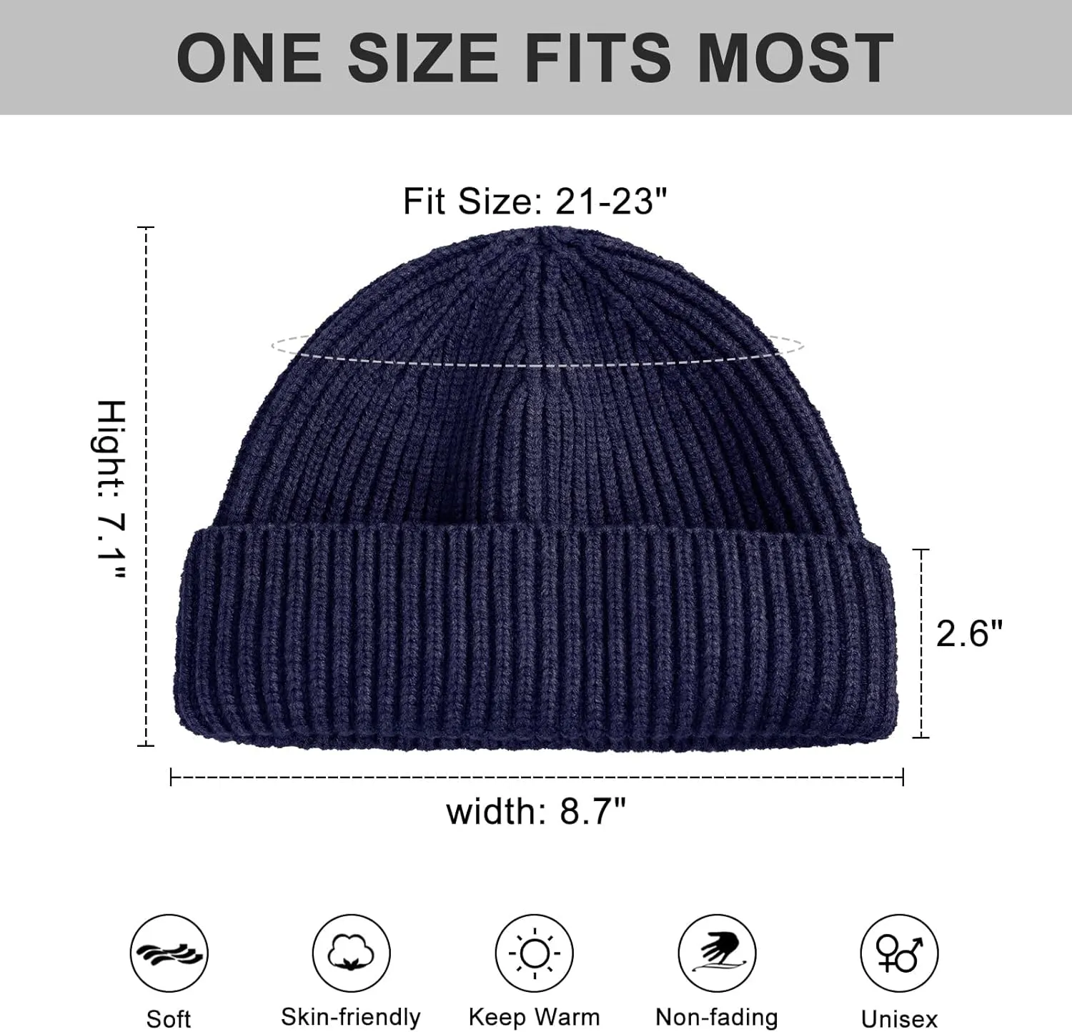 Surblue Fisherman Beanie Winter Knit Hat Roll-up Edge Skullcap for Men Women