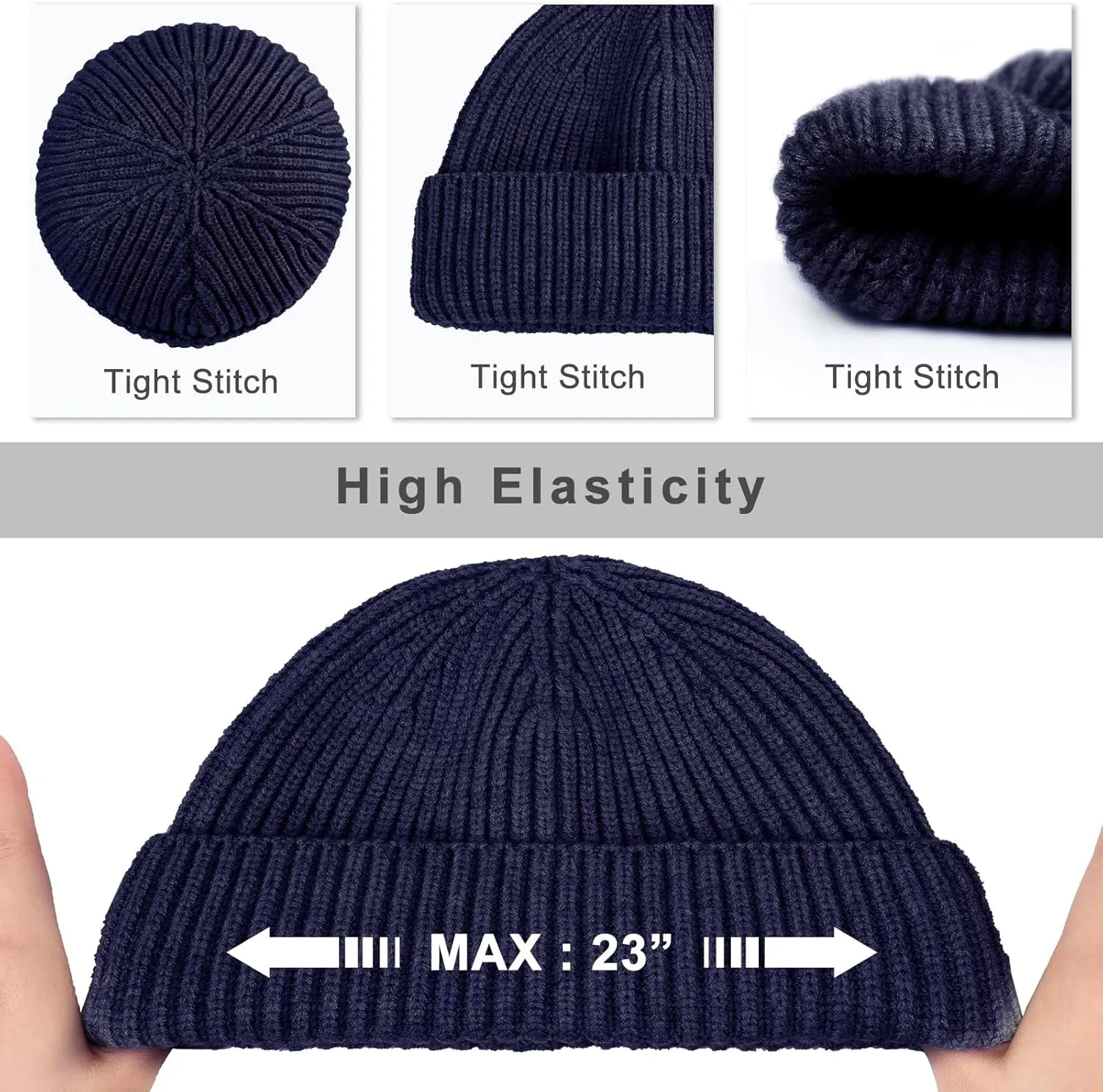Surblue Fisherman Beanie Winter Knit Hat Roll-up Edge Skullcap for Men Women