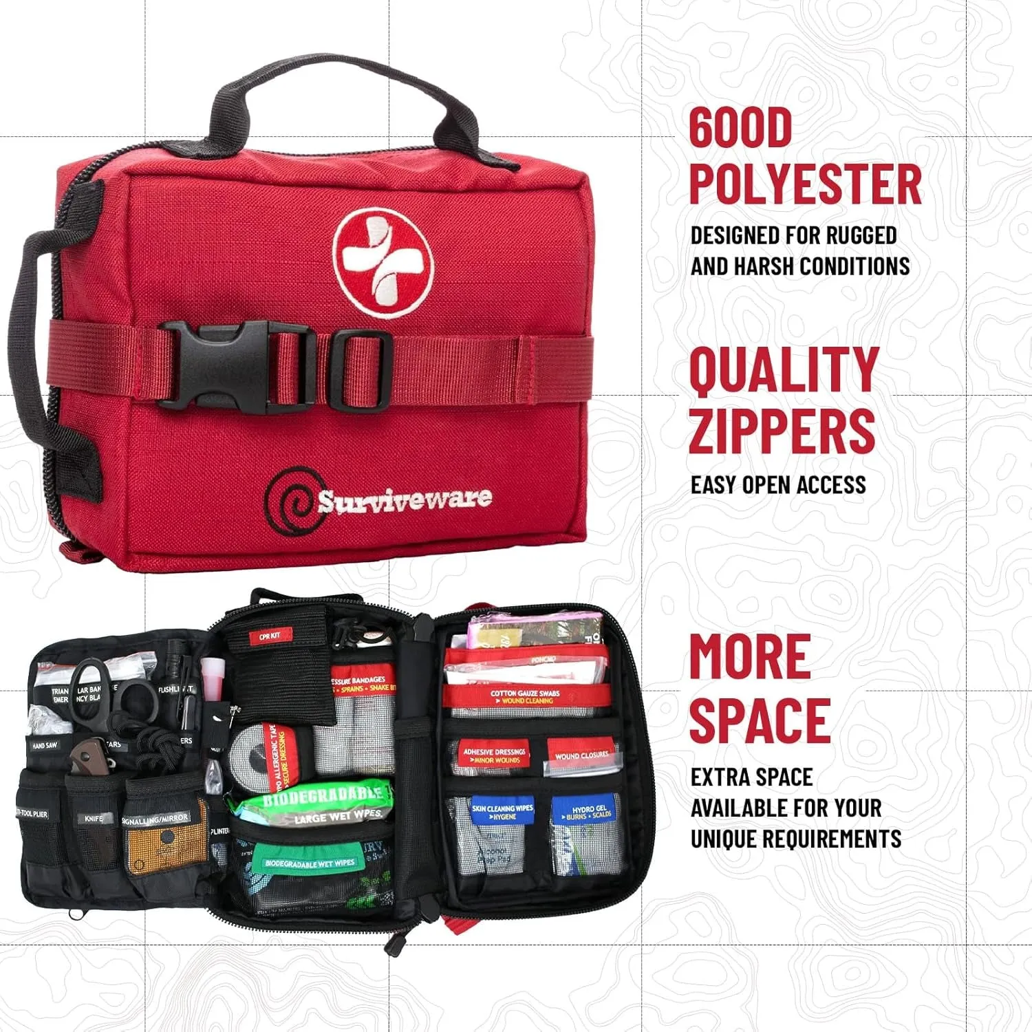 Survivor's Choice Premium First Aid Kit | Military-Grade Medical Supplies for Emergency, Camping & Travel | Water-Resistant 600D Case
