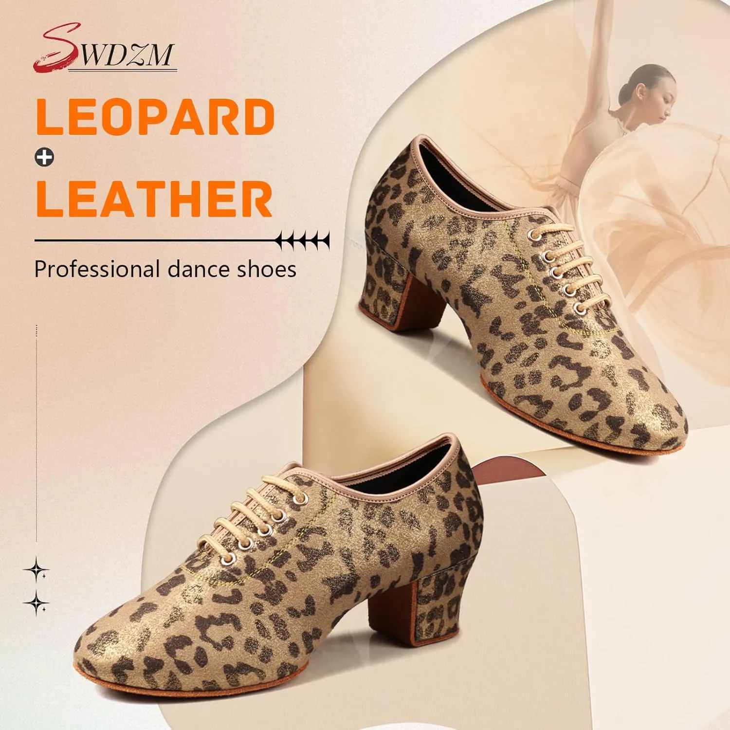 SWDZM Men&Women Ballroom Dance Shoes Low Heel Lace up Latin Salsa Practice Dancing Shoes