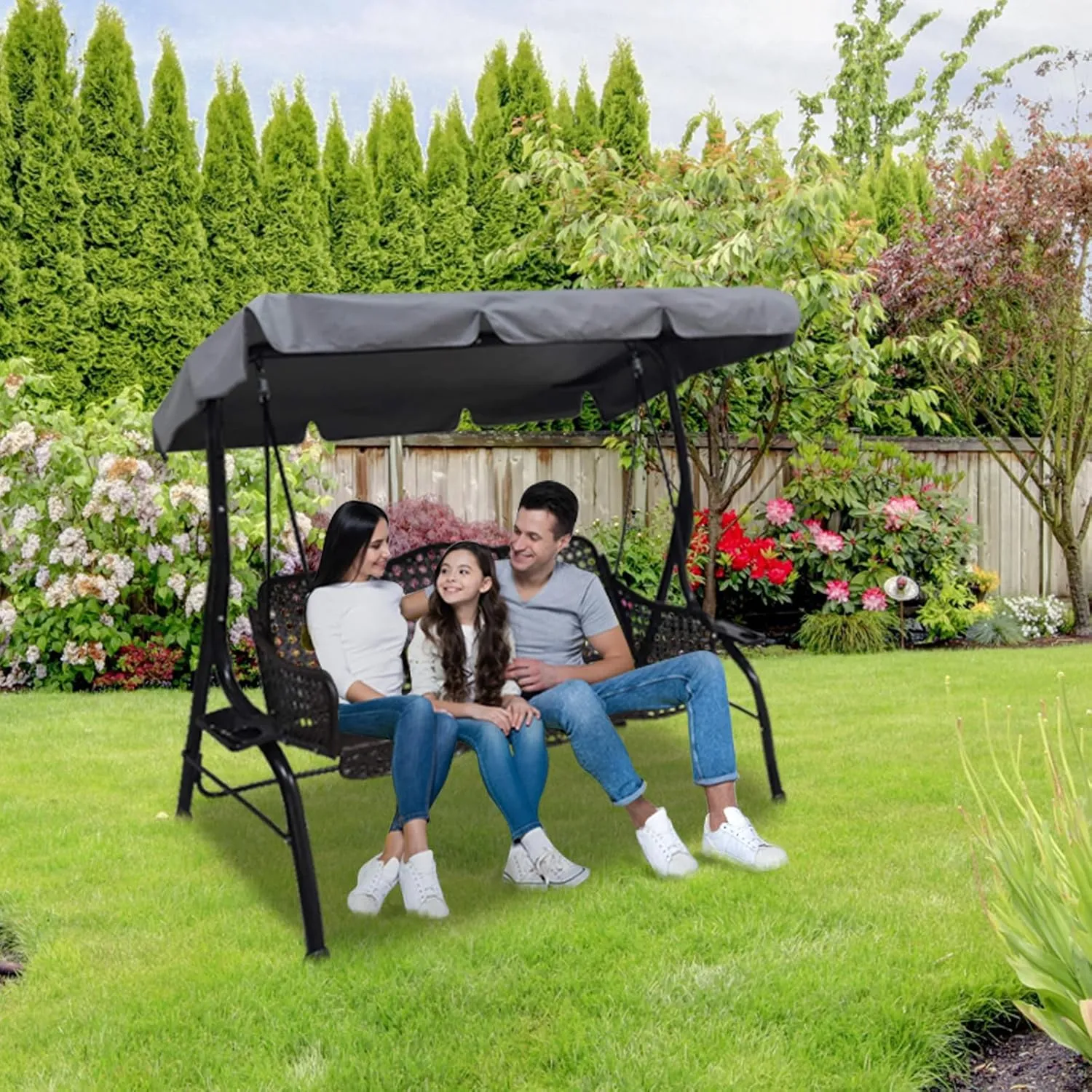 Swing Chair Canopy Replacement, 2 Seater Garden Seat Cover, Waterproof Windproof Anti-UV Heavy Duty Rip Proof Hammock Top Outdoor Furniture Covers (Grey, Small), Gray