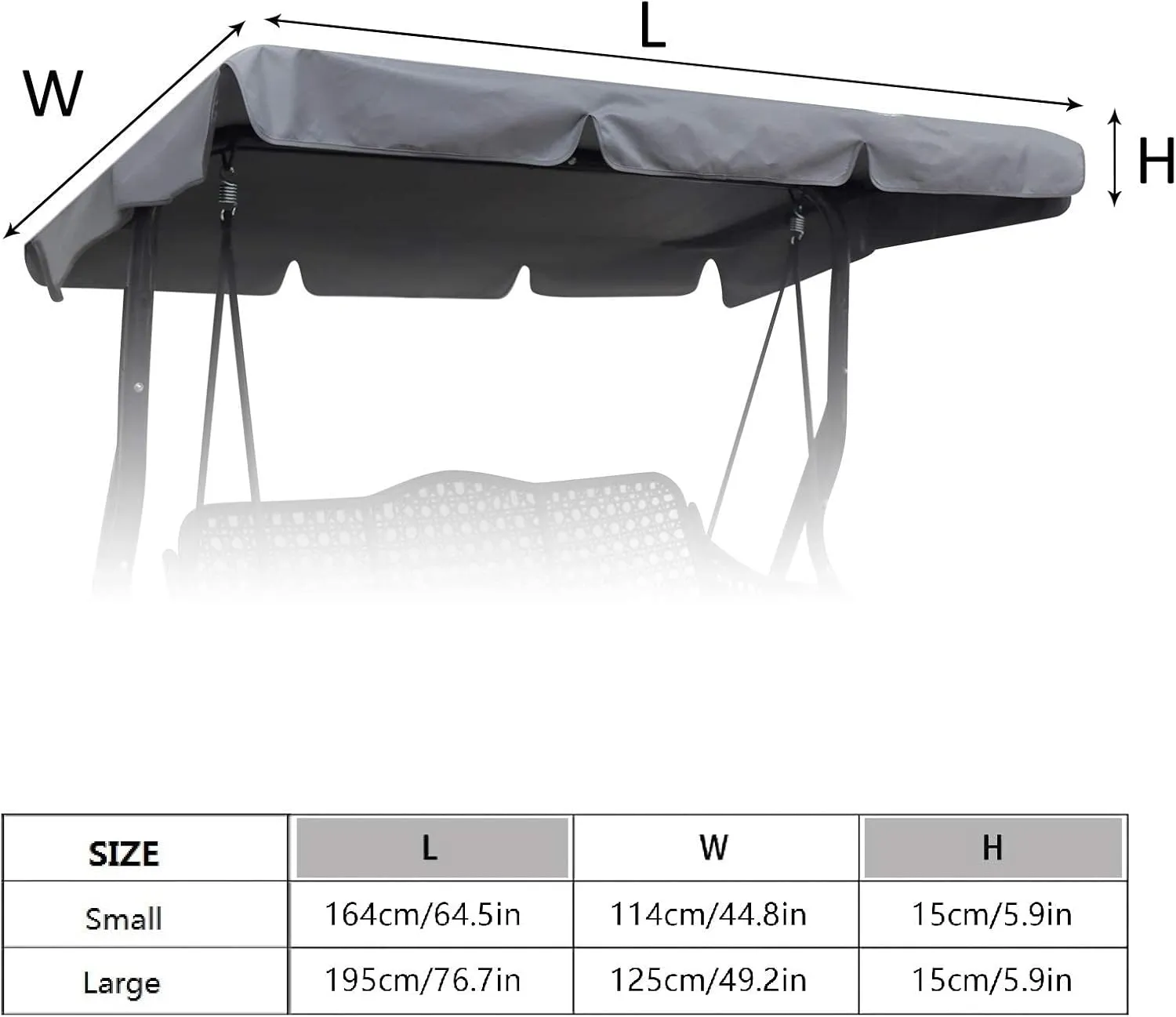 Swing Chair Canopy Replacement, 2 Seater Garden Seat Cover, Waterproof Windproof Anti-UV Heavy Duty Rip Proof Hammock Top Outdoor Furniture Covers (Grey, Small), Gray
