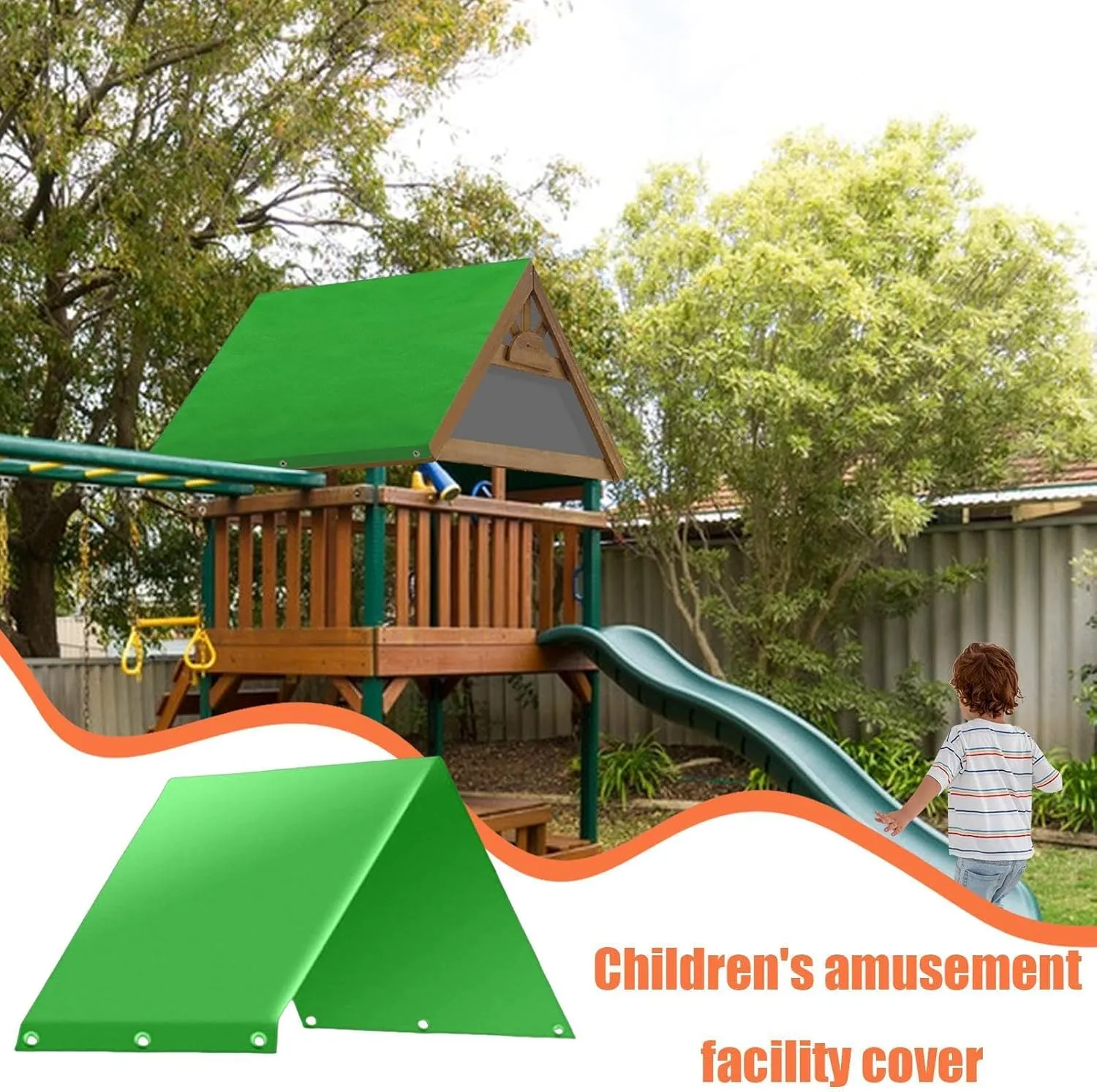 Swing Set Replacement Tarp, 52"x 90" Playset Canopy Replacement Playground Canopy Replacement, Swing Canopy Replacement Cover, Outdoor Swingset Shade Waterproof Cover, Playhouse Accessories (Green)