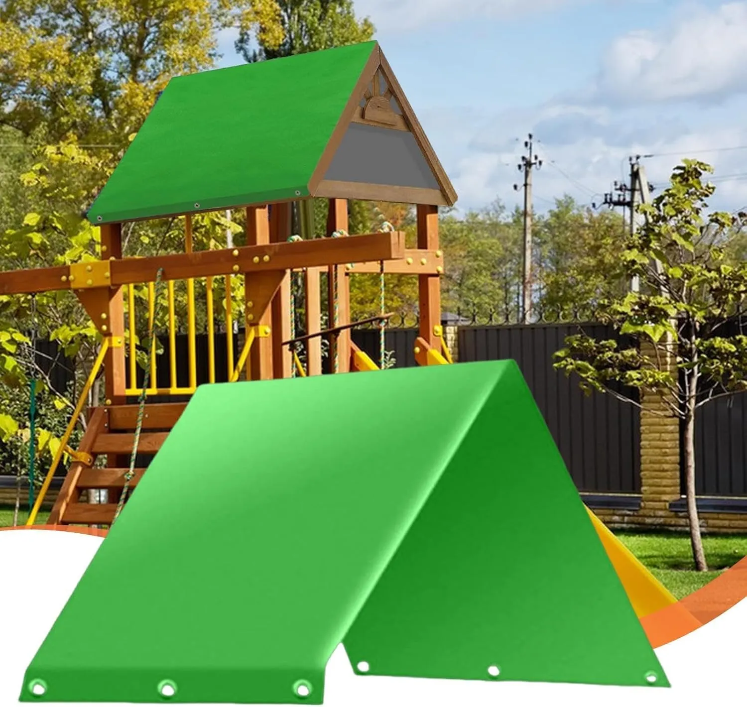 Swing Set Replacement Tarp, 52"x 90" Playset Canopy Replacement Playground Canopy Replacement, Swing Canopy Replacement Cover, Outdoor Swingset Shade Waterproof Cover, Playhouse Accessories (Green)