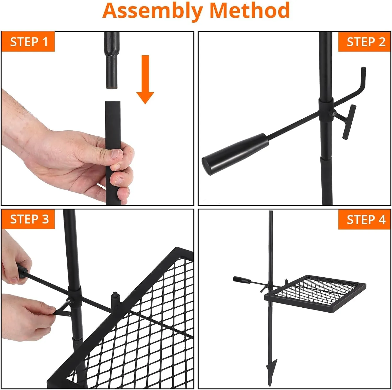 Swivel Campfire Grill With Carrying Bag Heavy Duty Steel Grate Fire Pit Grill Grate Over Fire Pits 360° Adjustable Open Fire Outdoor Cooking Equipment Portable Camp Fire Racks for Camping Outdoor BBQ