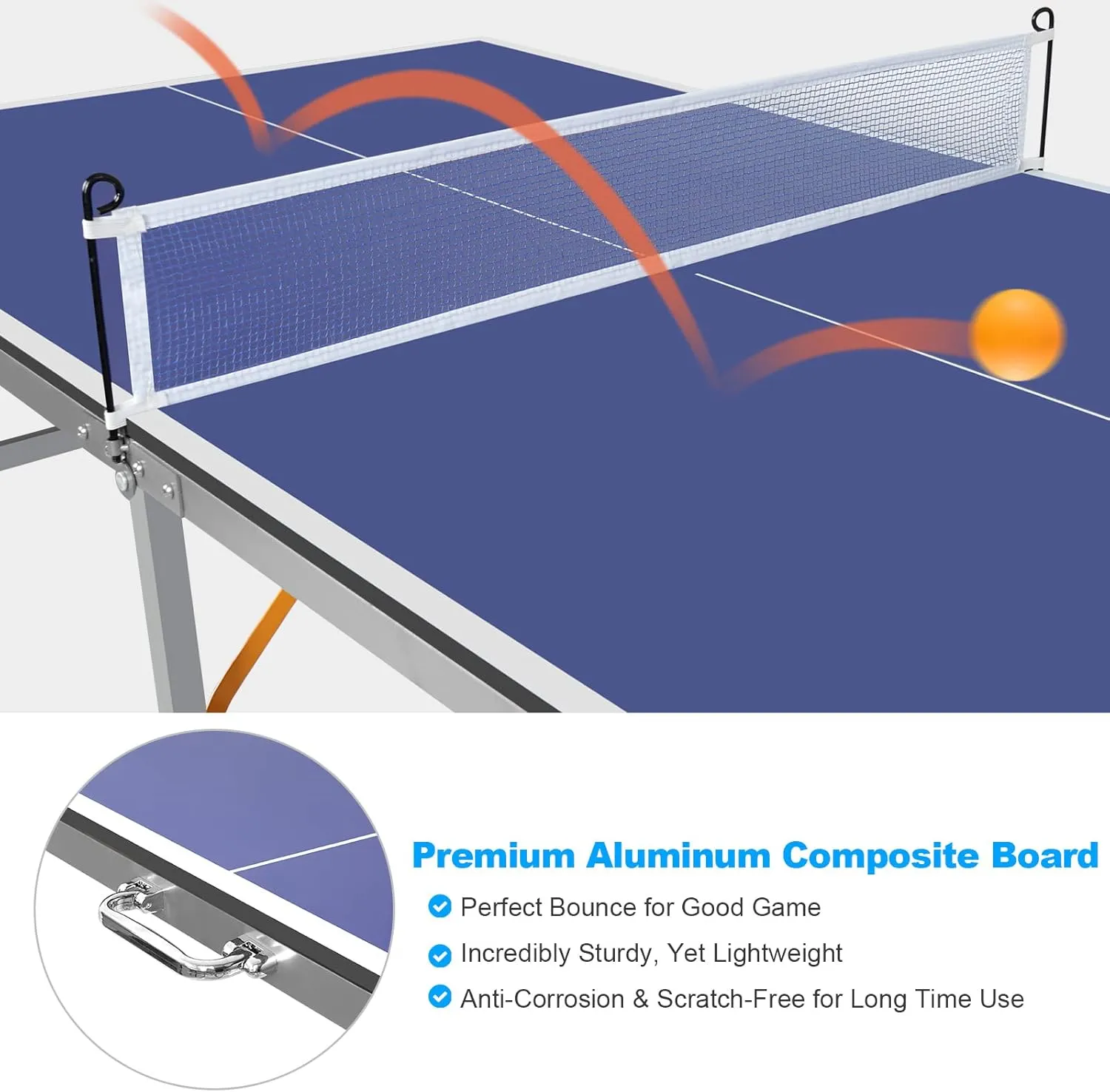 Table Tennis Table 4.5 FT / 6 FT / 8 FT / 9 FT Foldable Portable Ping Pong Table with 2 Table Tennis Paddles 3 Balls and Net for Indoor Outdoor Games