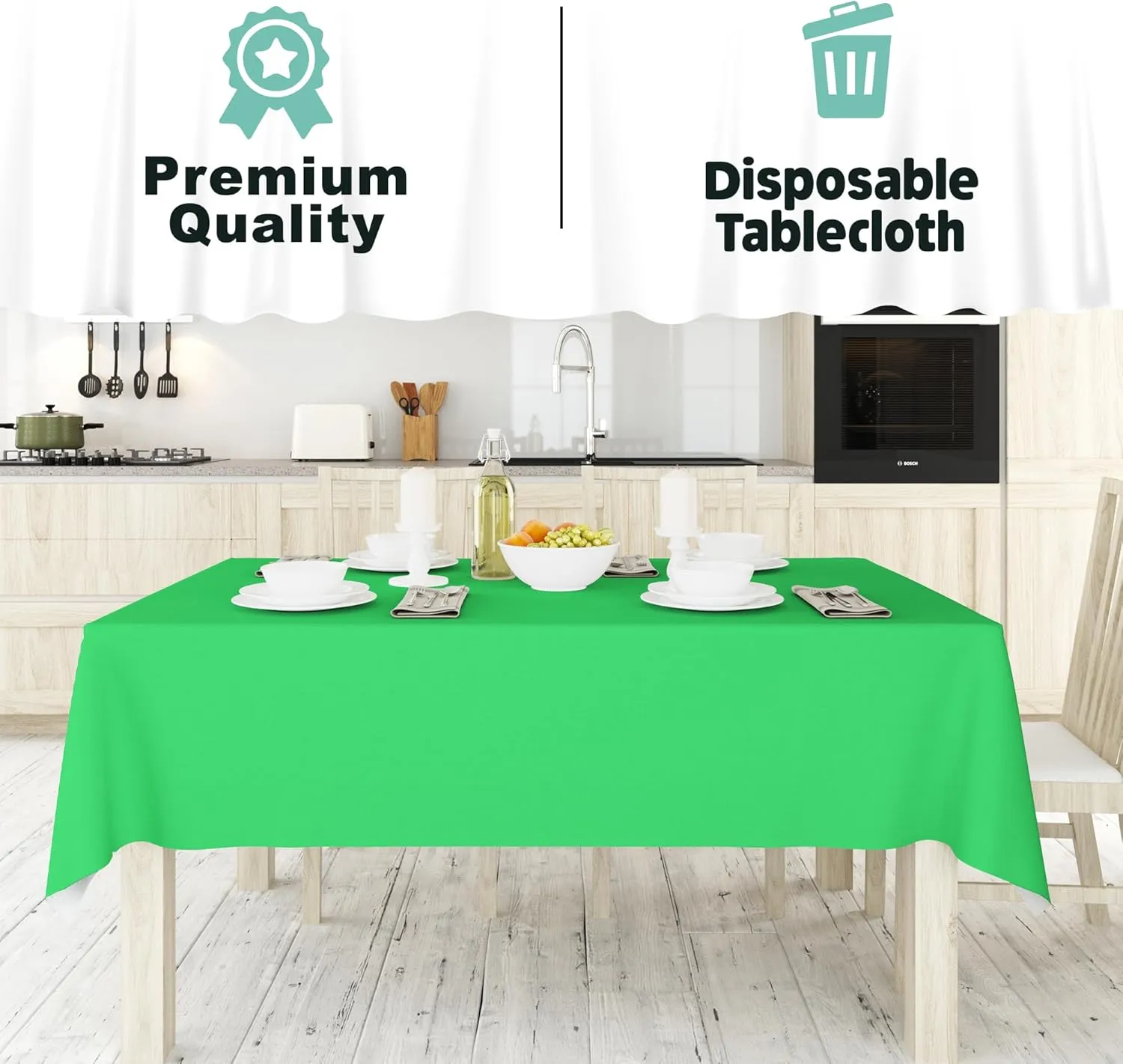 Tablecloth Roll – 54" X 110' Green Premium Plastic Table Cloths with Cutter Box - Cut to Size - Decorative Rectangle Table Cover Smooth Tablecloth - Disposable Table Cloths for Parties, Weddings.
