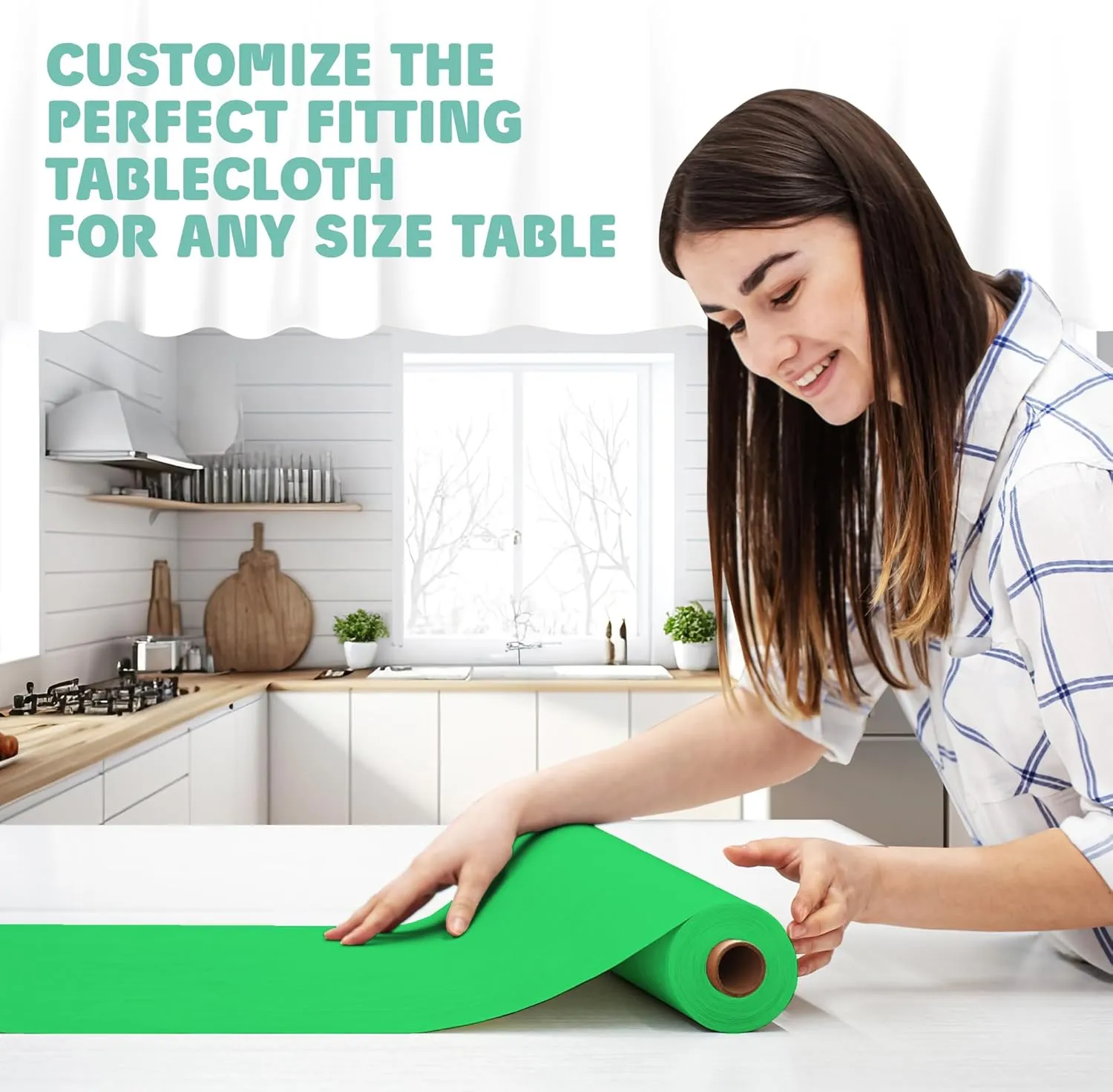 Tablecloth Roll – 54" X 110' Green Premium Plastic Table Cloths with Cutter Box - Cut to Size - Decorative Rectangle Table Cover Smooth Tablecloth - Disposable Table Cloths for Parties, Weddings.