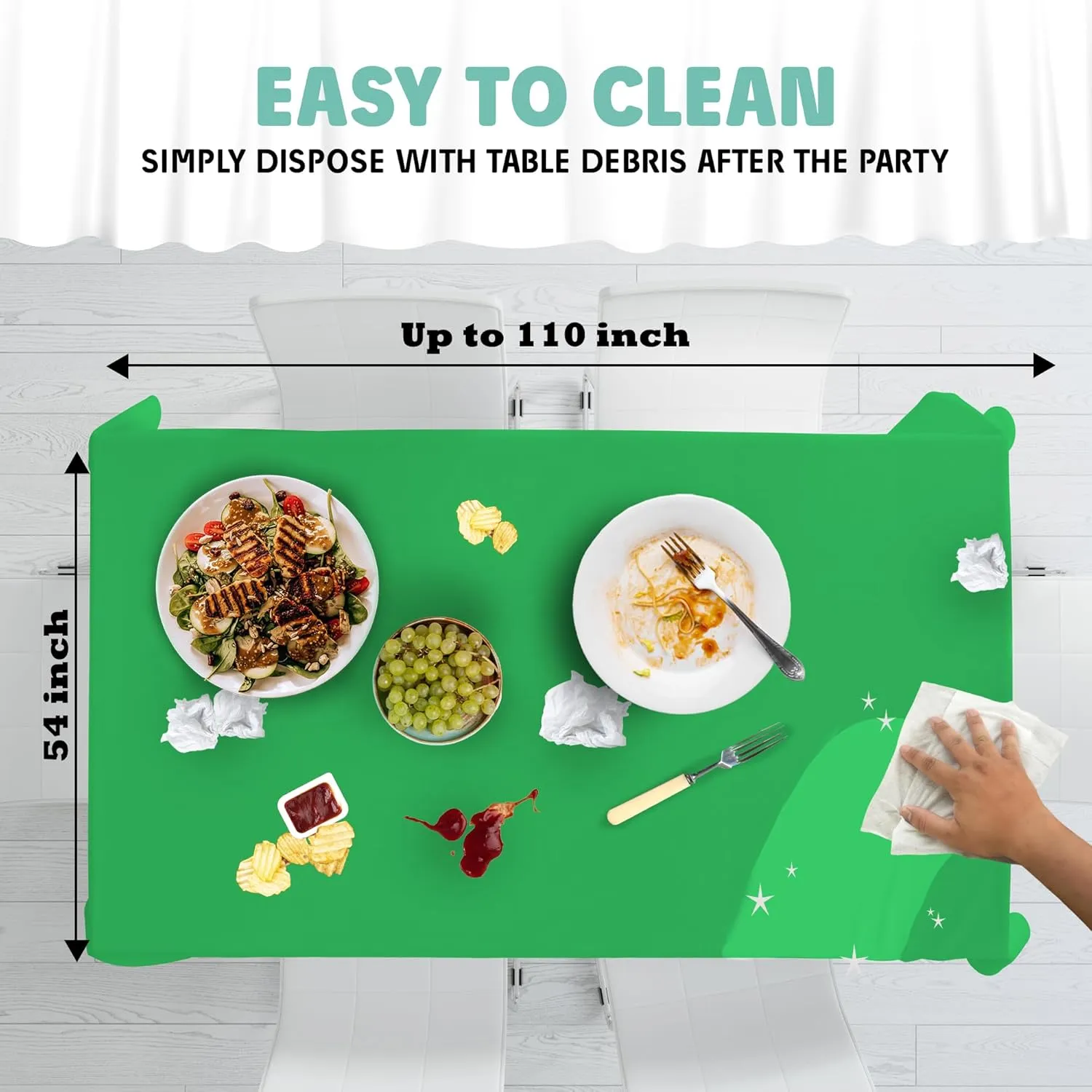 Tablecloth Roll – 54" X 110' Green Premium Plastic Table Cloths with Cutter Box - Cut to Size - Decorative Rectangle Table Cover Smooth Tablecloth - Disposable Table Cloths for Parties, Weddings.