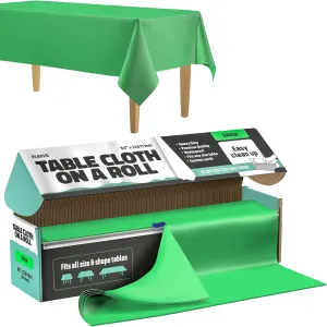 Tablecloth Roll – 54" X 110' Green Premium Plastic Table Cloths with Cutter Box - Cut to Size - Decorative Rectangle Table Cover Smooth Tablecloth - Disposable Table Cloths for Parties, Weddings.