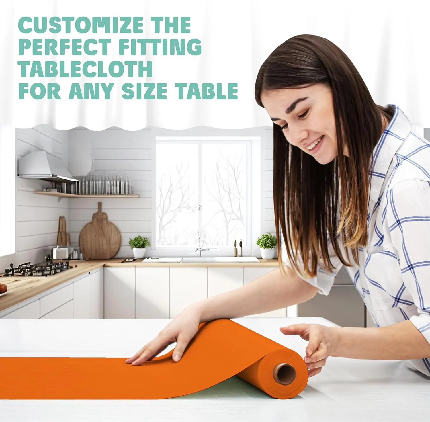 Tablecloth Roll – 54" X 110' Orange Premium Plastic Table Cloths with Cutter Box - Cut to Size - Decorative Rectangle Table Cover Smooth Tablecloth - Disposable Table Cloths for Parties, Weddings.