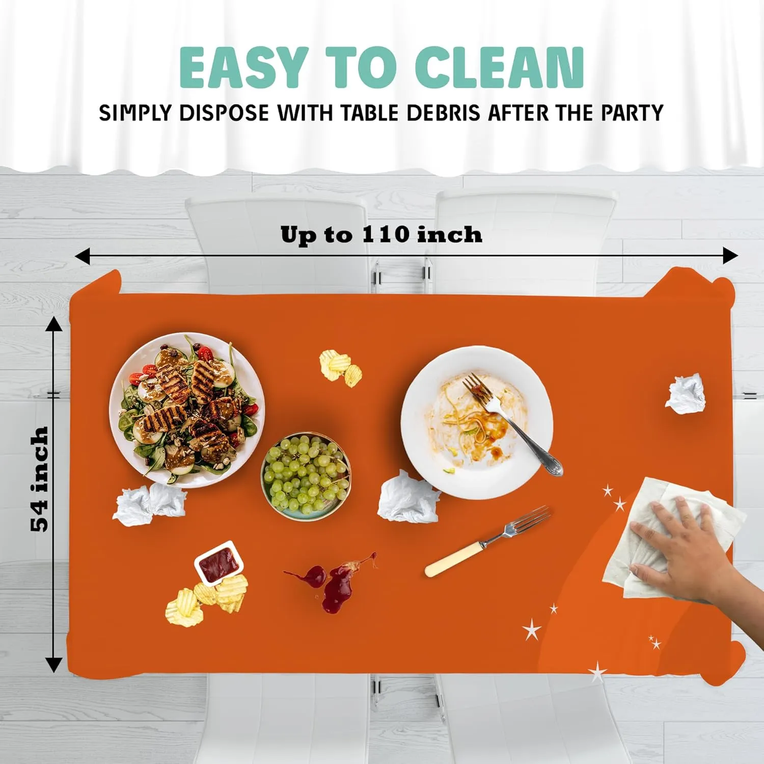 Tablecloth Roll – 54" X 110' Orange Premium Plastic Table Cloths with Cutter Box - Cut to Size - Decorative Rectangle Table Cover Smooth Tablecloth - Disposable Table Cloths for Parties, Weddings.