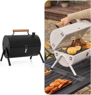 Tabletop Charcoal Grill with Cover Chimney, Double-Sided BBQ with Separate Charcoal Tank, Portable Outdoor Grill for Camping, Backyard Party Cooking(Black)