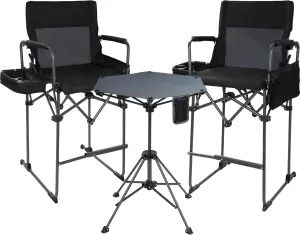 Tall Folding Directors Chairs & Adjustable Height Folding Table Set,Portable Outdoor Bar Table & Foldable Director Chairs with Makeup Pocket for Backyard,Beach,Travel(Includes Storage Bag