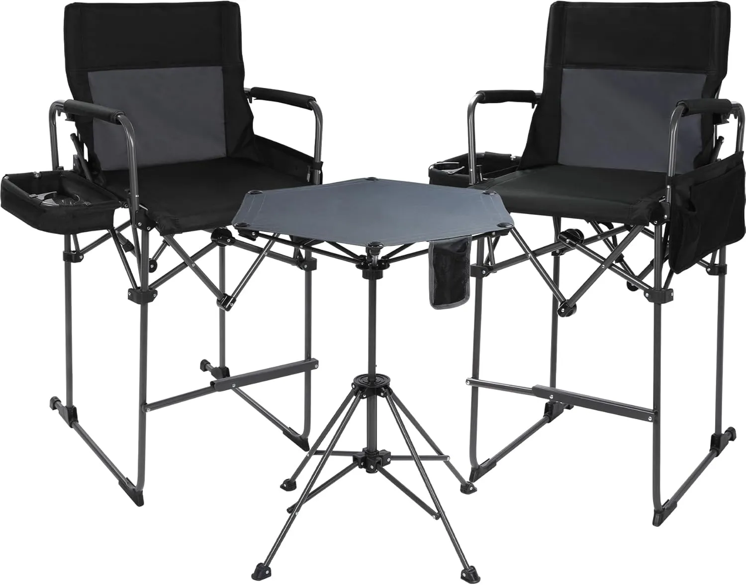 Tall Folding Directors Chairs & Adjustable Height Folding Table Set,Portable Outdoor Bar Table & Foldable Director Chairs with Makeup Pocket for Backyard,Beach,Travel(Includes Storage Bag