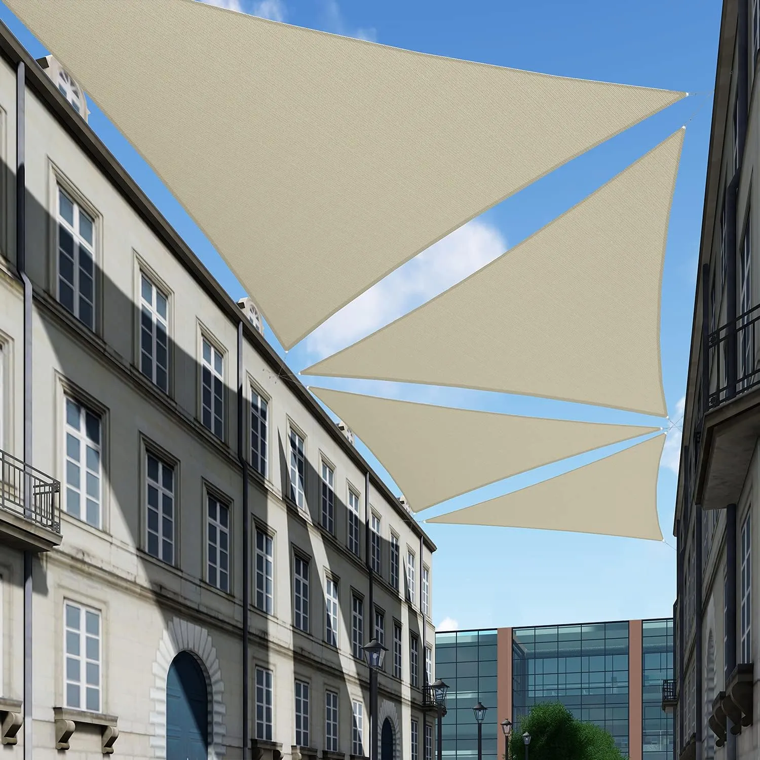 TANG 6' x 6' x 6' Sun Shade Sail Triangle Shade Canopy Patio Cover UV Block Permeable Cloth Fabric for Pergola Backyard Porch Deck Garden Carport Awning Outdoor Activity, Beige