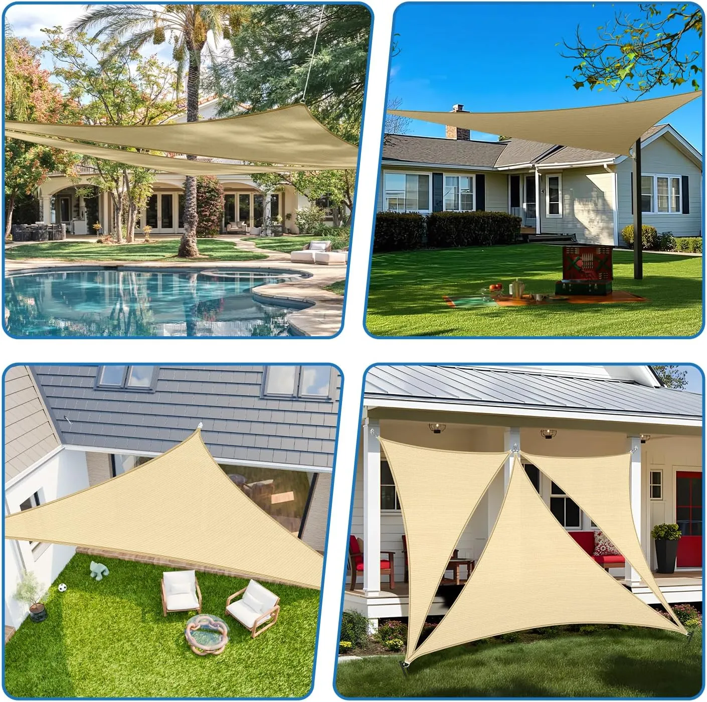 TANG 6' x 6' x 6' Sun Shade Sail Triangle Shade Canopy Patio Cover UV Block Permeable Cloth Fabric for Pergola Backyard Porch Deck Garden Carport Awning Outdoor Activity, Beige