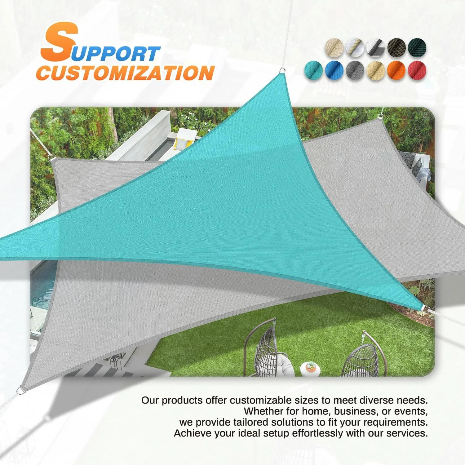 TANG 6' x 6' x 6' Sun Shade Sail Triangle Shade Canopy Patio Cover UV Block Permeable Cloth Fabric for Pergola Backyard Porch Deck Garden Carport Awning Outdoor Activity, Beige