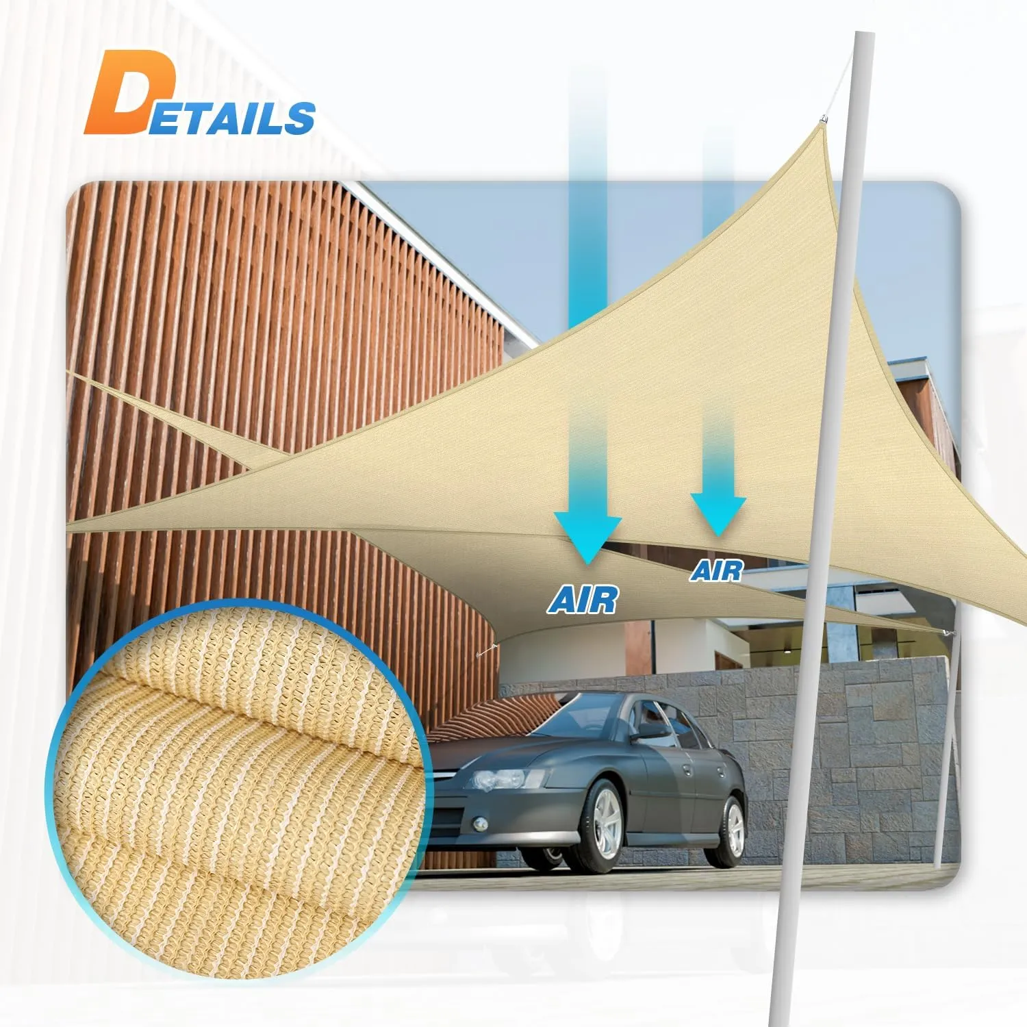 TANG 6' x 6' x 6' Sun Shade Sail Triangle Shade Canopy Patio Cover UV Block Permeable Cloth Fabric for Pergola Backyard Porch Deck Garden Carport Awning Outdoor Activity, Beige