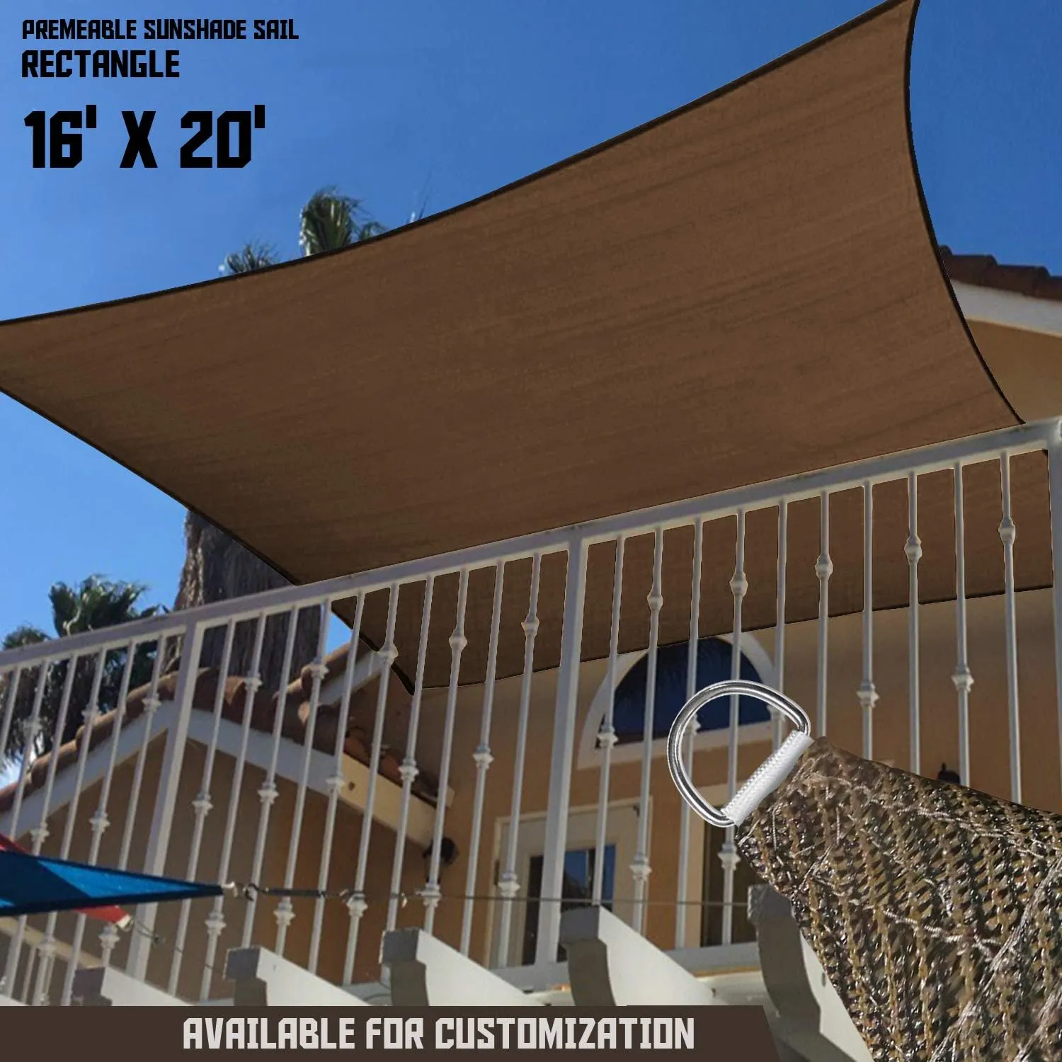 TANG Sunshades Depot 16' x 20' Sun Shade Sail Square Permeable Canopy Brown Coffee Custom Commercial Standard