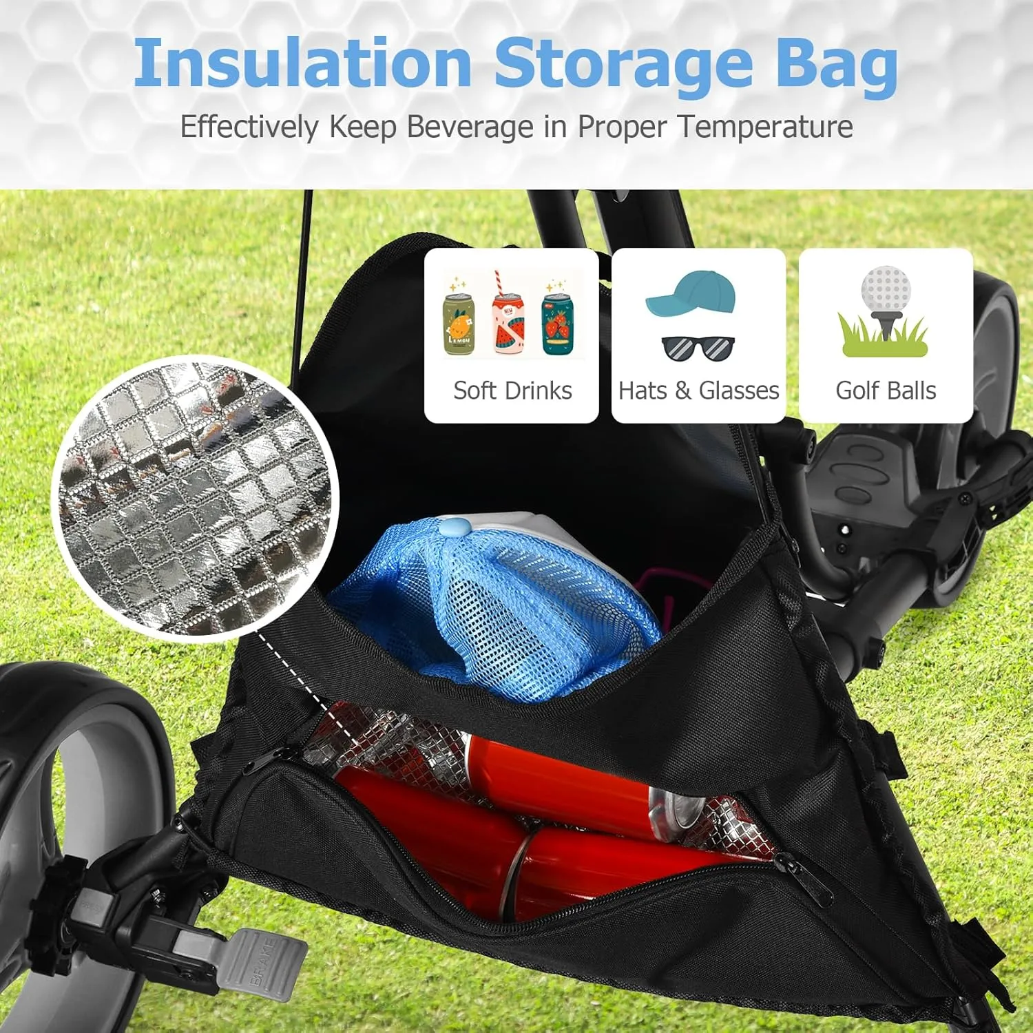 Tangkula Lightweight Aluminum Collapsible 3 Wheels Golf Push Cart with Elastic Strap, Umbrella & Cup Holder, Scoreboard Storage & Foot Brake