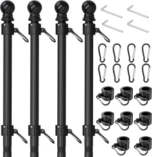 Tangle Free 5 FT Thickened Flag Pole, Stainless Steel, Suitable for Residential,RV,Truck, Boat, House, Porch, Yard 4 Pack (Black; Flags and Base Not Included)