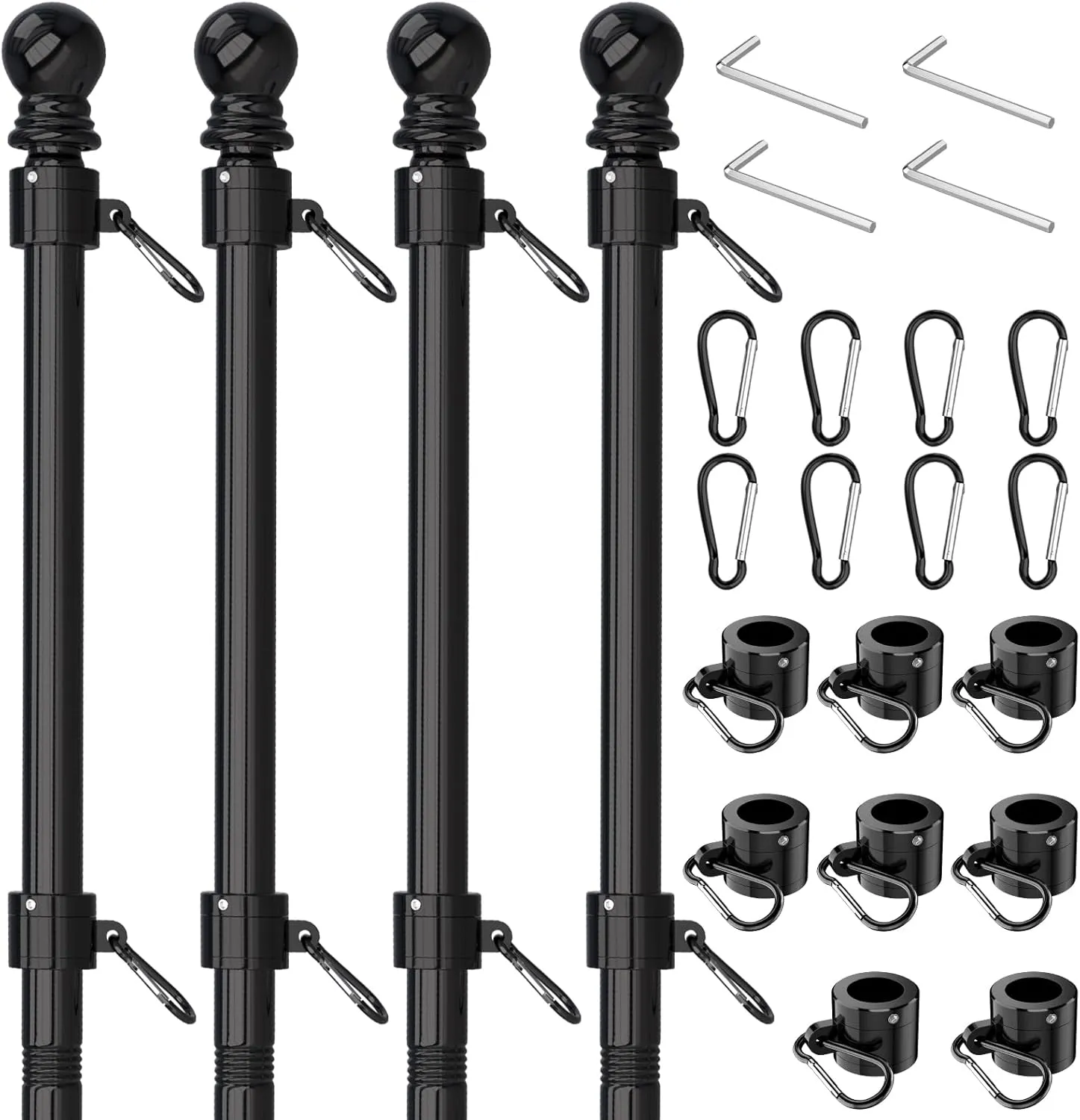 Tangle Free 5 FT Thickened Flag Pole, Stainless Steel, Suitable for Residential,RV,Truck, Boat, House, Porch, Yard 4 Pack (Black; Flags and Base Not Included)