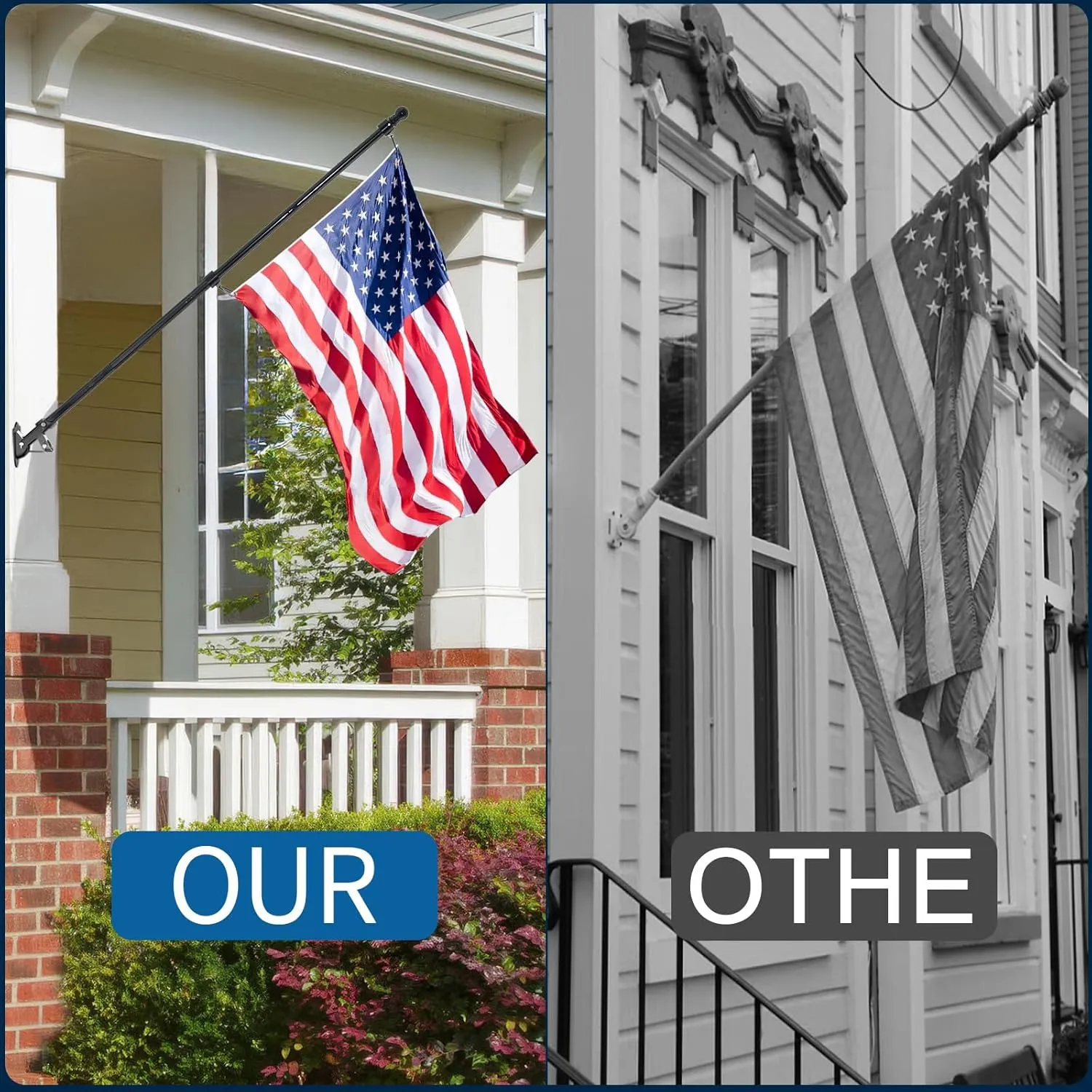 Tangle Free 5 FT Thickened Flag Pole, Stainless Steel, Suitable for Residential,RV,Truck, Boat, House, Porch, Yard 4 Pack (Black; Flags and Base Not Included)