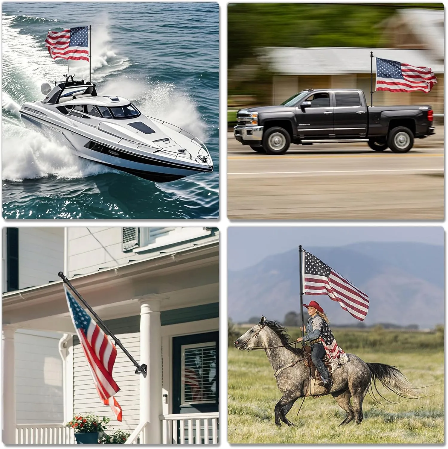 Tangle Free 5 FT Thickened Flag Pole, Stainless Steel, Suitable for Residential,RV,Truck, Boat, House, Porch, Yard 4 Pack (Black; Flags and Base Not Included)
