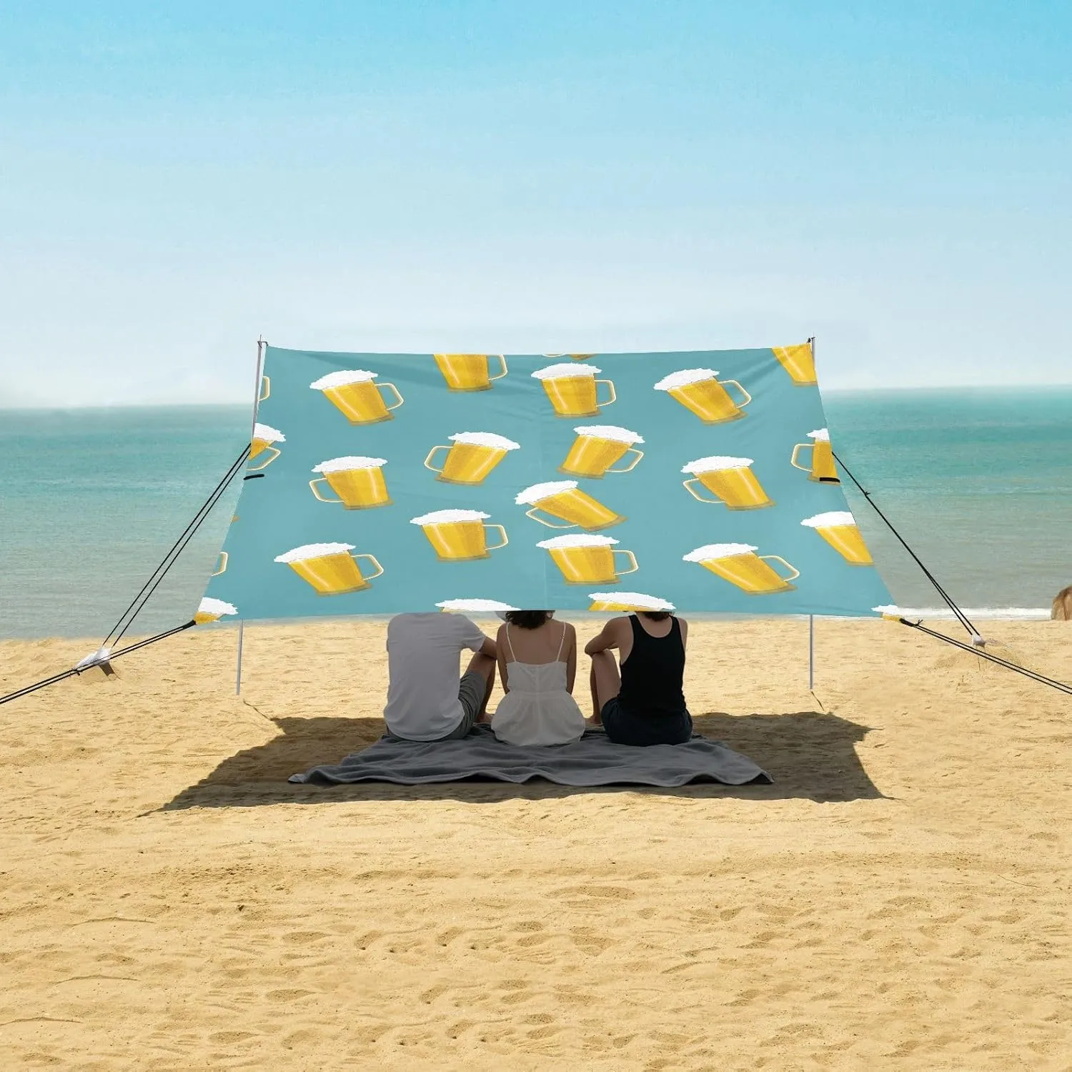 Tankards Foamy Glass of Beer Beach Canopy Tent Anti-UV & Wind Resistant, Camping Sun Shelter Easy Setup Portable,Outdoor Shade Tents with Sandbags,Sand Shovels,Ground Pegs & Stability Poles