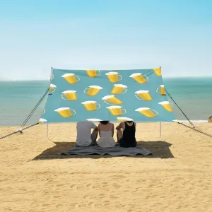 Tankards Foamy Glass of Beer Beach Canopy Tent Anti-UV & Wind Resistant, Camping Sun Shelter Easy Setup Portable,Outdoor Shade Tents with Sandbags,Sand Shovels,Ground Pegs & Stability Poles