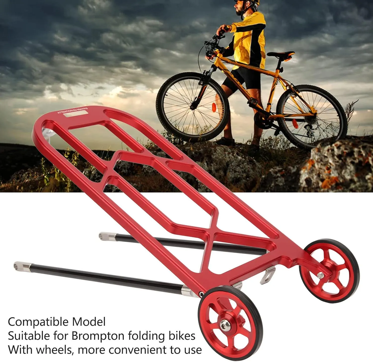 Tbest Bicycle Rear Rack with Wheels,Folding Bike Rear Rack High Strength Aluminum Alloy Bicycle Luggage Carrier with Wheels for Brompton