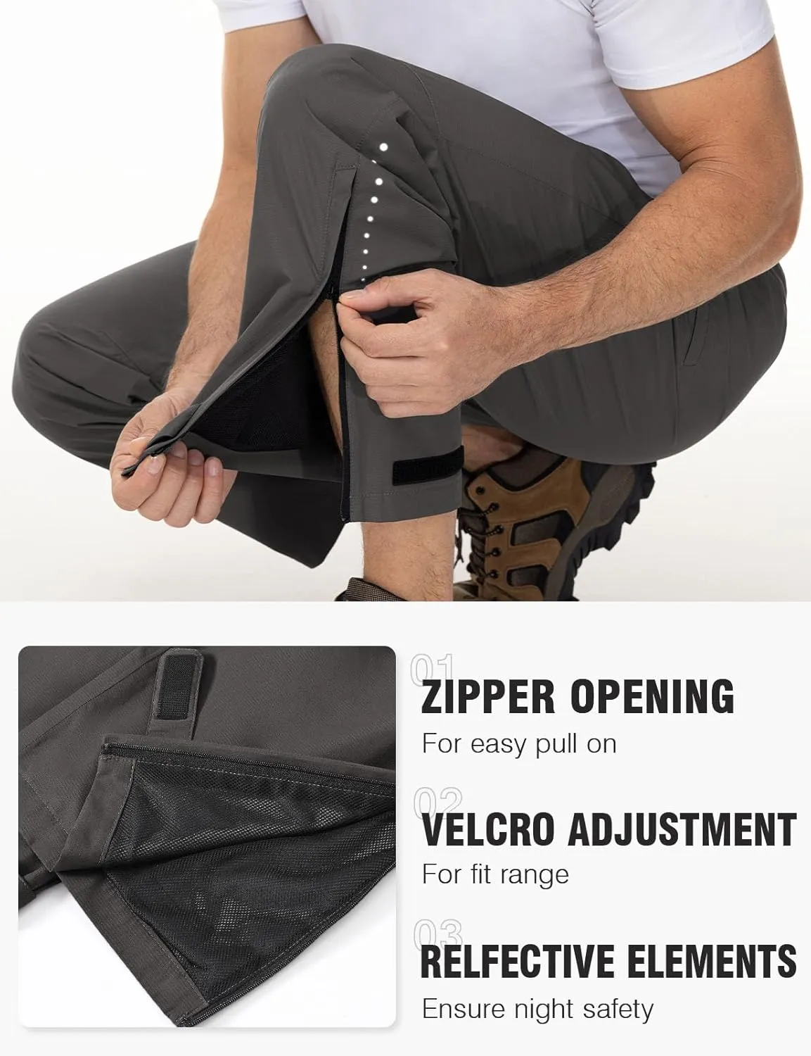 TBMPOY Men's Rain Pants Waterproof Zipper Lightweight Breathable Mesh with 3 Zipper Pockets Rain Gear Work Motorcycle