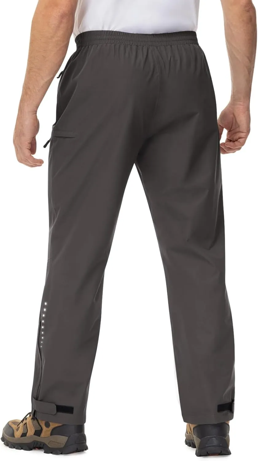 TBMPOY Men's Rain Pants Waterproof Zipper Lightweight Breathable Mesh with 3 Zipper Pockets Rain Gear Work Motorcycle