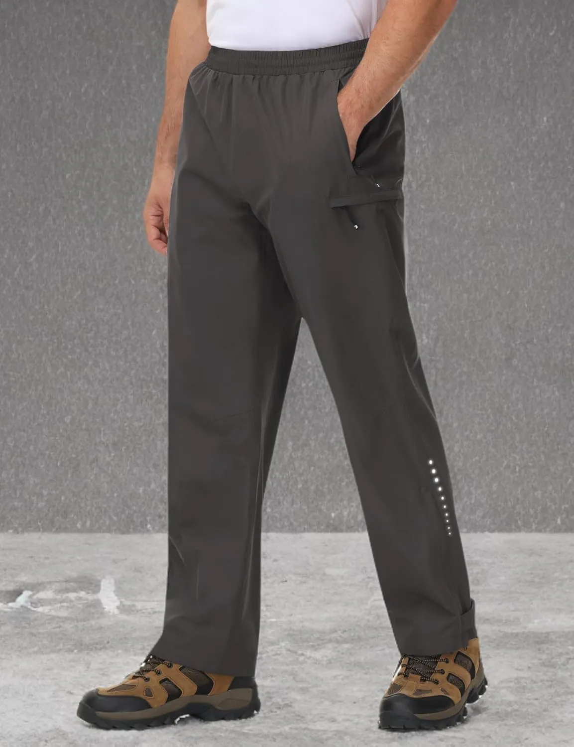 TBMPOY Men's Rain Pants Waterproof Zipper Lightweight Breathable Mesh with 3 Zipper Pockets Rain Gear Work Motorcycle
