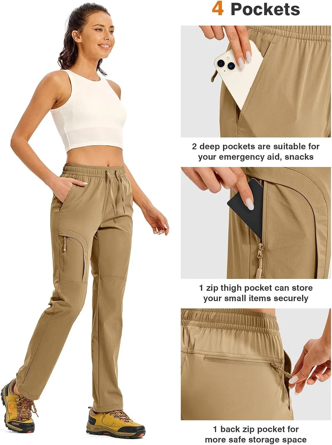 TBMPOY Women's Hiking Pants Water Resistant Lightweight Quick Dry Cargo Travel Fishing Work Camping Pant with 4 Pockets