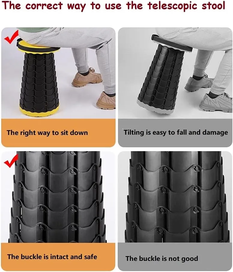 Telescopic Portable Stool, Camping Retractable Folding Stool for Fishing, Hiking, Travel, Queuing, Gardening Capacity 250Lbs,Black